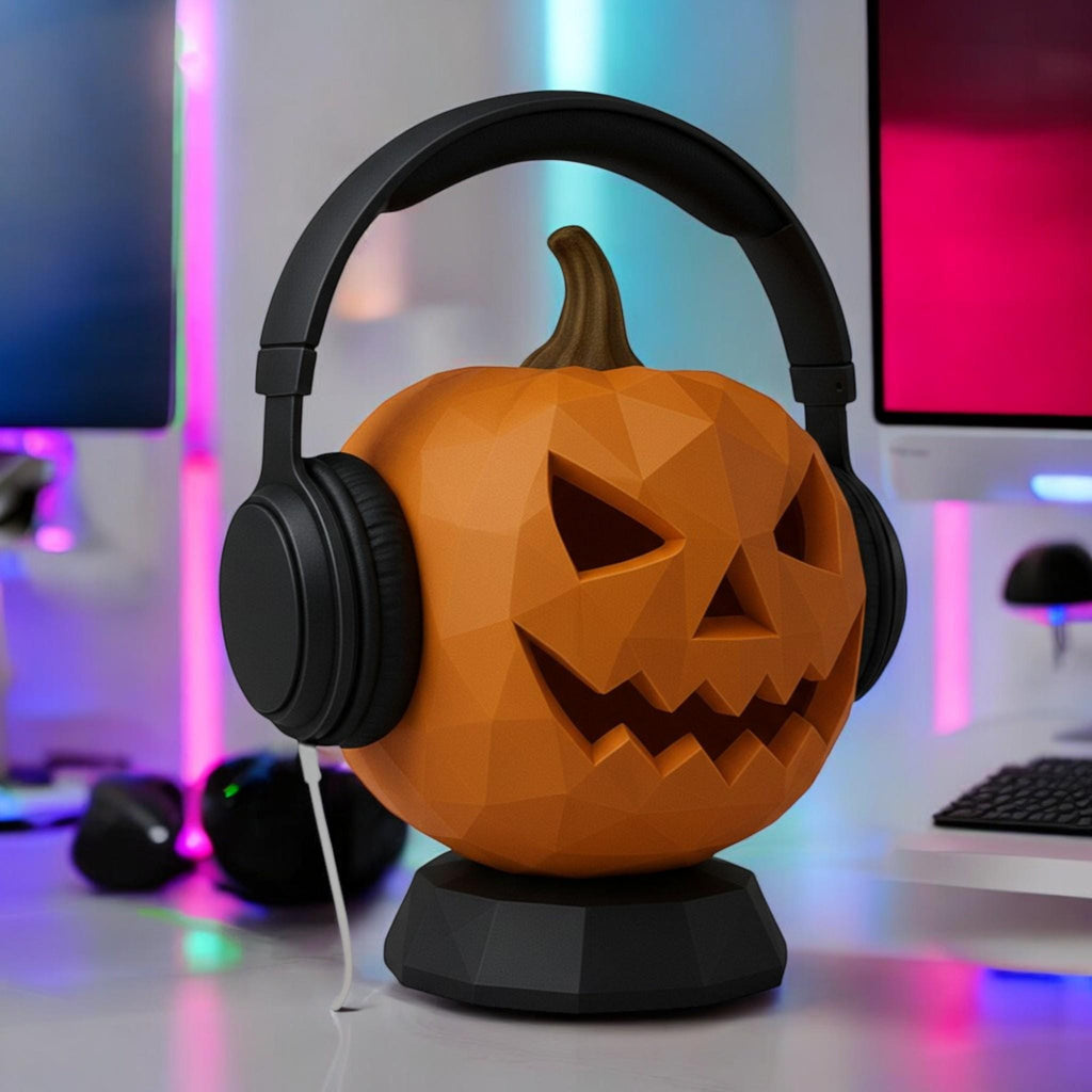3D Printed Pumpkin Bust Headphone Stand, Halloween Gaming Decor __etsy:7327998721