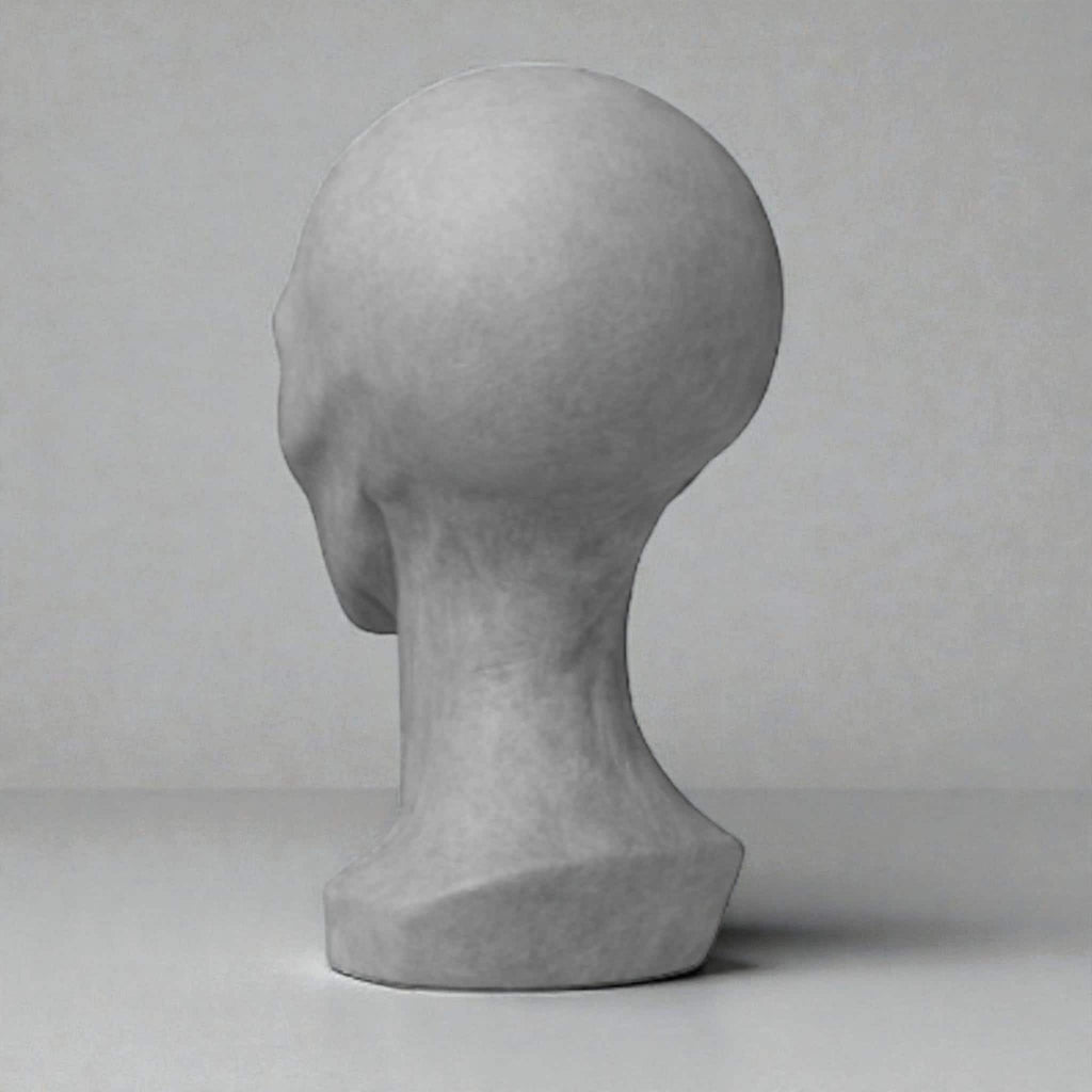 Happy3dWorld gray alien bust headphone stand with a matte 3D-printed finish for sci-fi gaming desk decor.