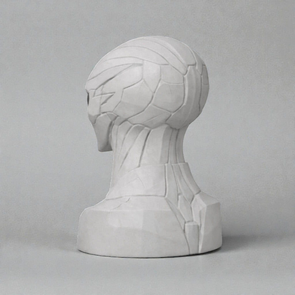 Happy3dWorld alien bust headphone stand in matte white, featuring a futuristic sci-fi design for gamer desk organization.