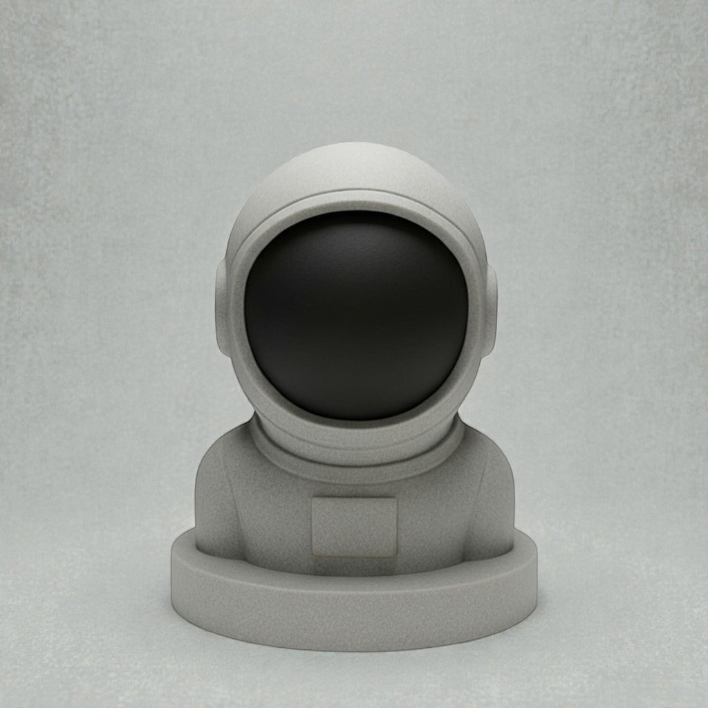 Happy3dWorld white and black 3D printed astronaut headphone stand with a matte finish for gaming desk decor
