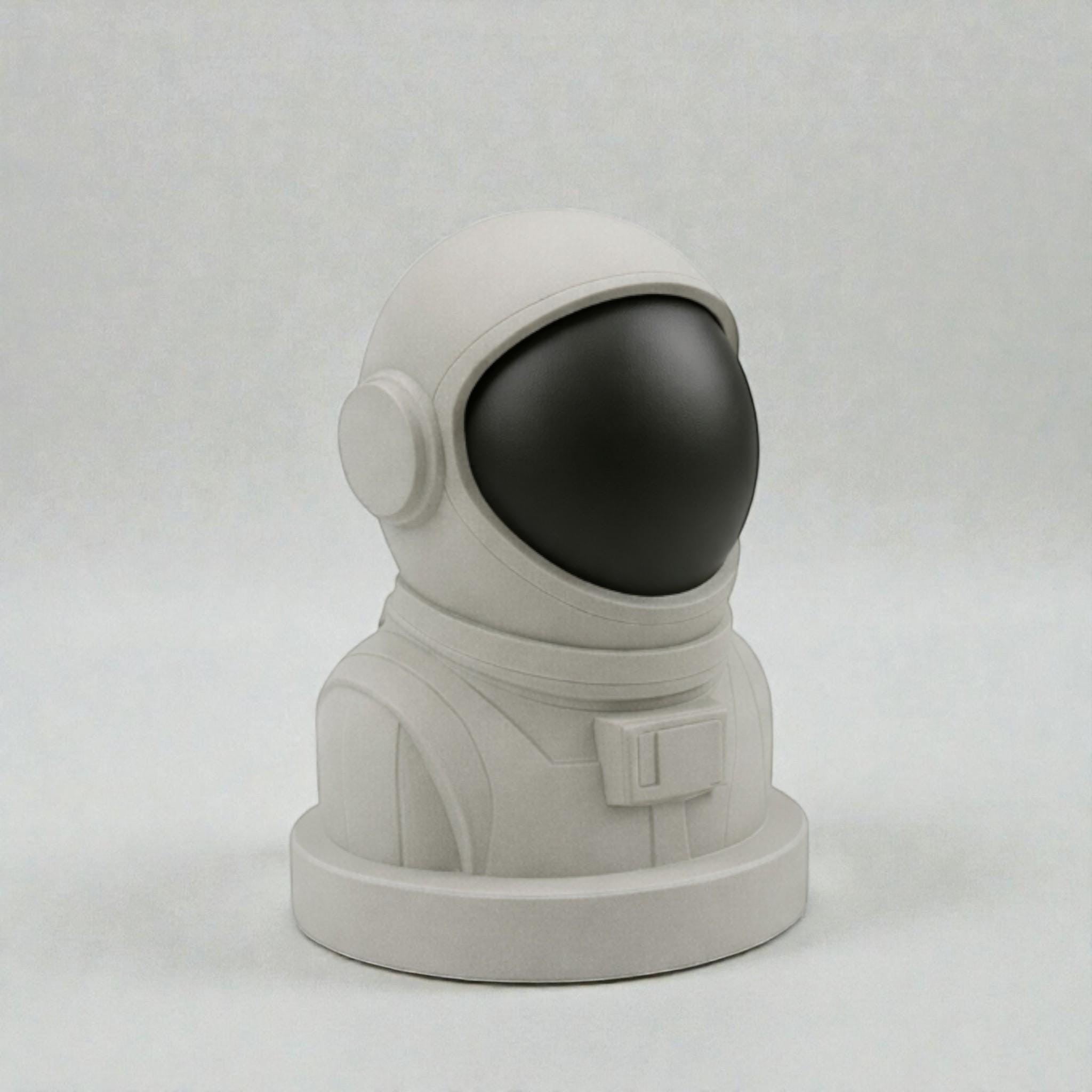 Happy3dWorld white and black astronaut headphone stand made of matte PLA plastic for gaming desk decor.
