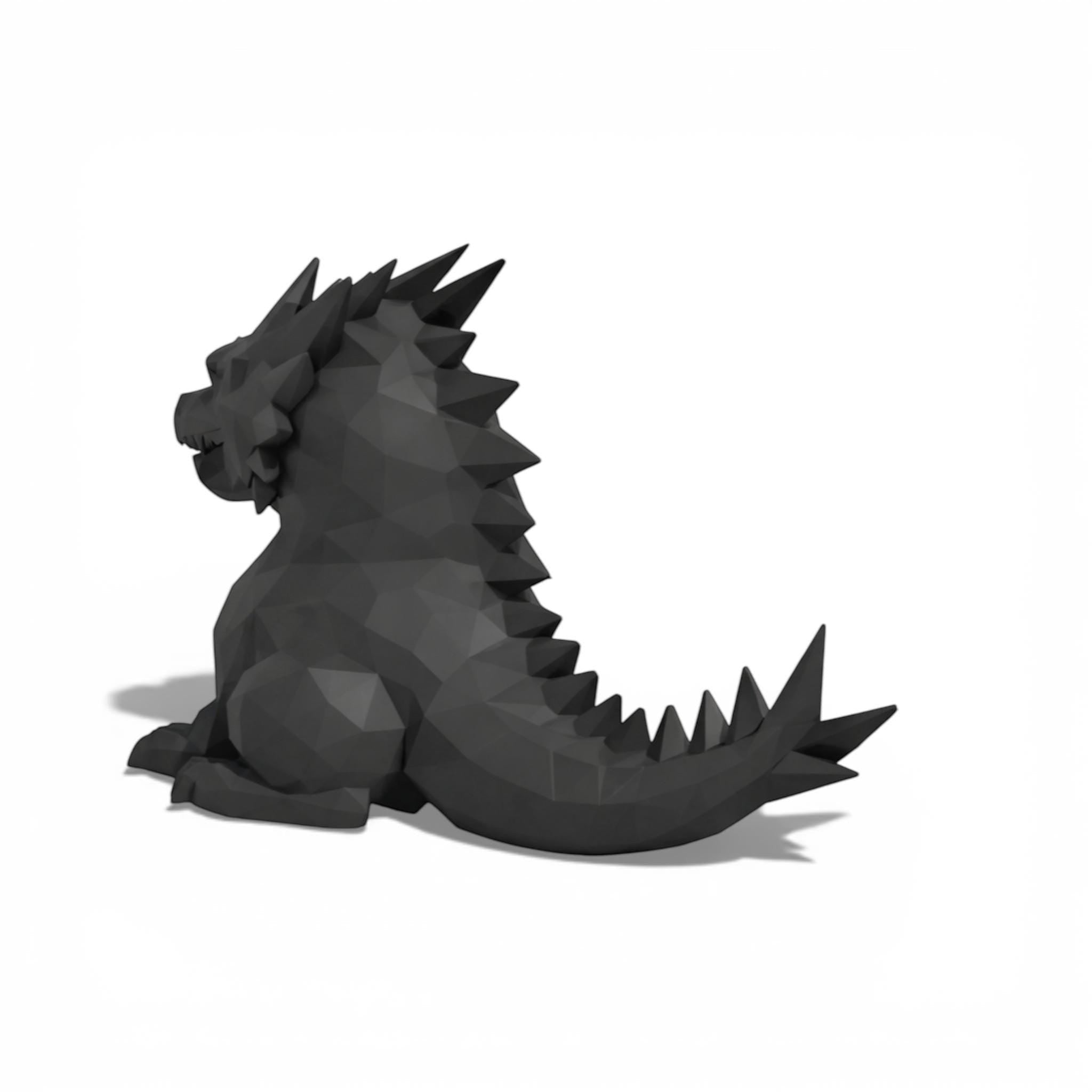 Happy3dWorld black low-poly geometric dragon headphone stand with a matte 3D-printed finish for gaming desk setups