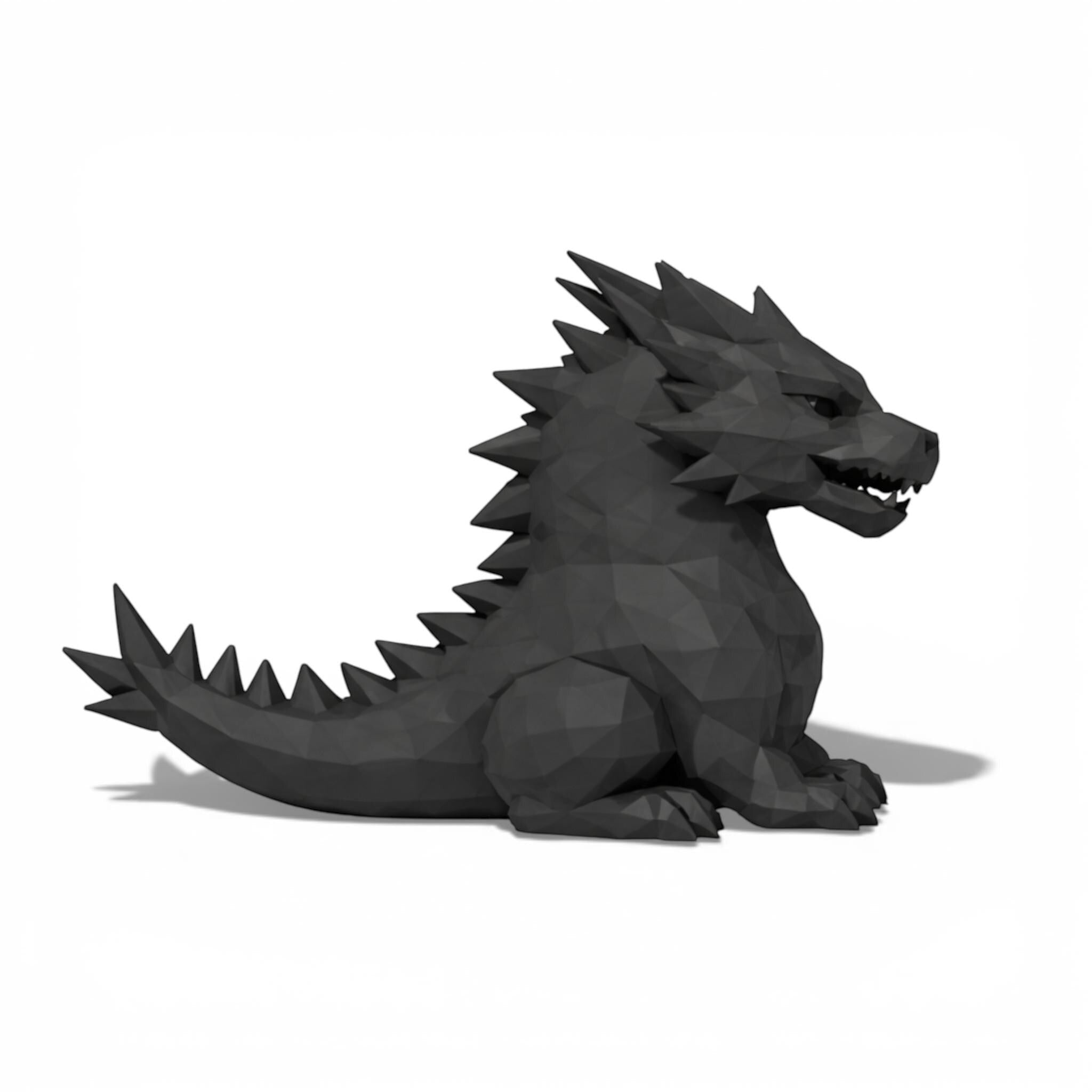 Happy3dWorld black geometric dragon headphone stand with a low-poly 3D printed design for gaming desk setups.