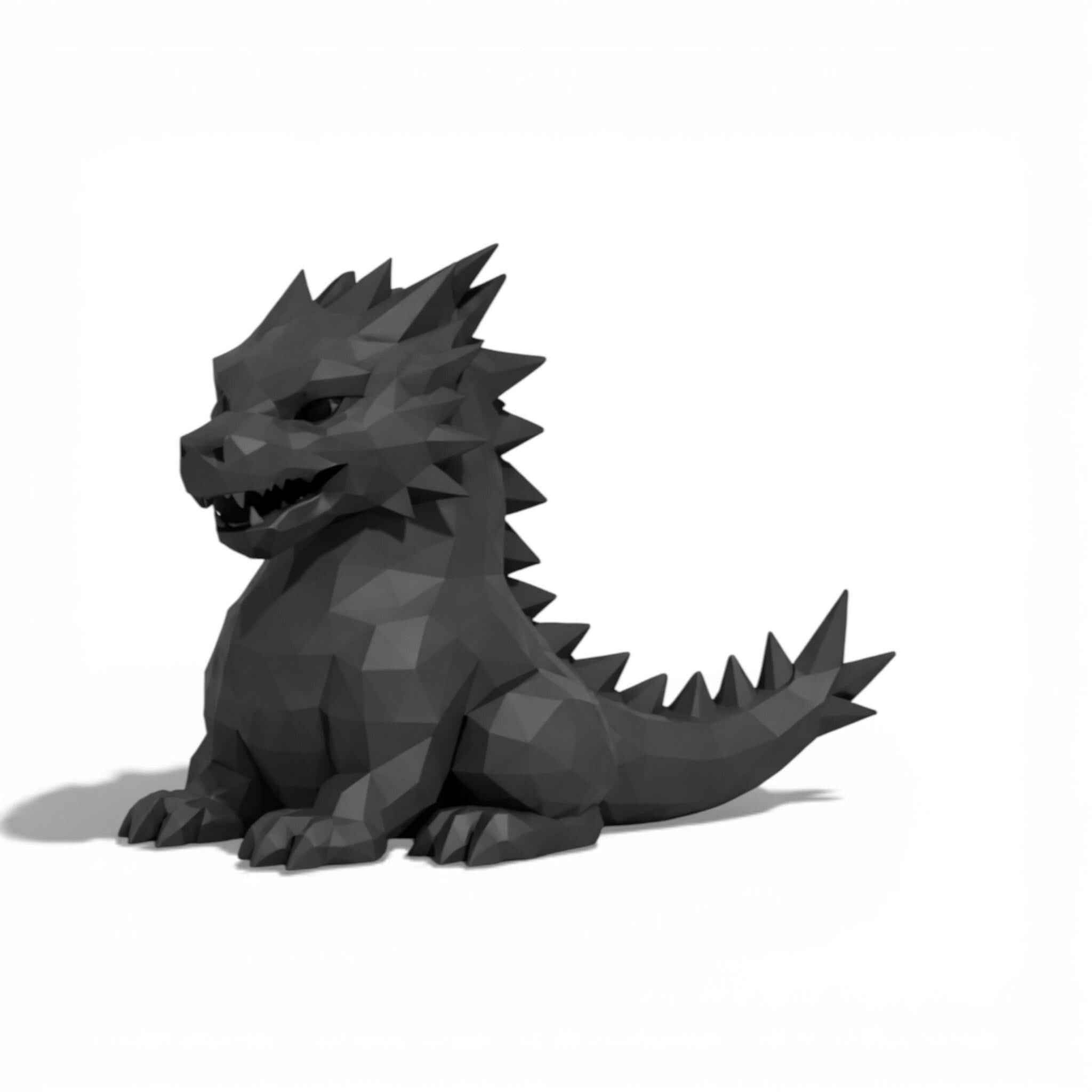 Happy3dWorld black geometric dragon headphone stand with a low-poly 3D printed design for gaming desk setups