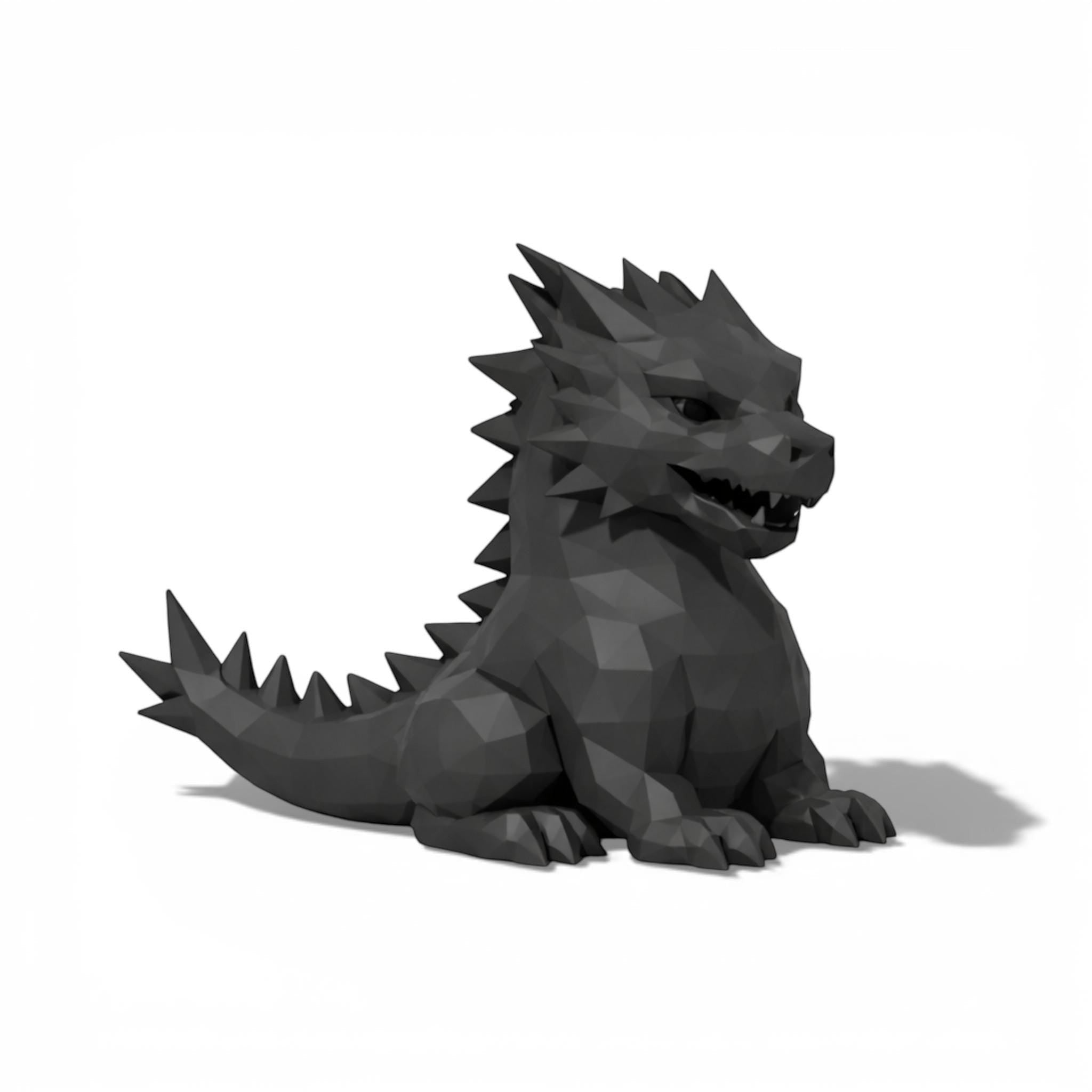 Happy3dWorld black geometric dragon headphone stand with a low-poly 3D printed design for gaming desk setups