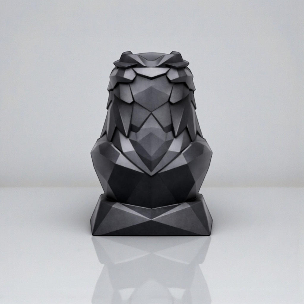 Happy3dWorld black geometric eagle headphone stand with a matte low-poly faceted design for desk organization.