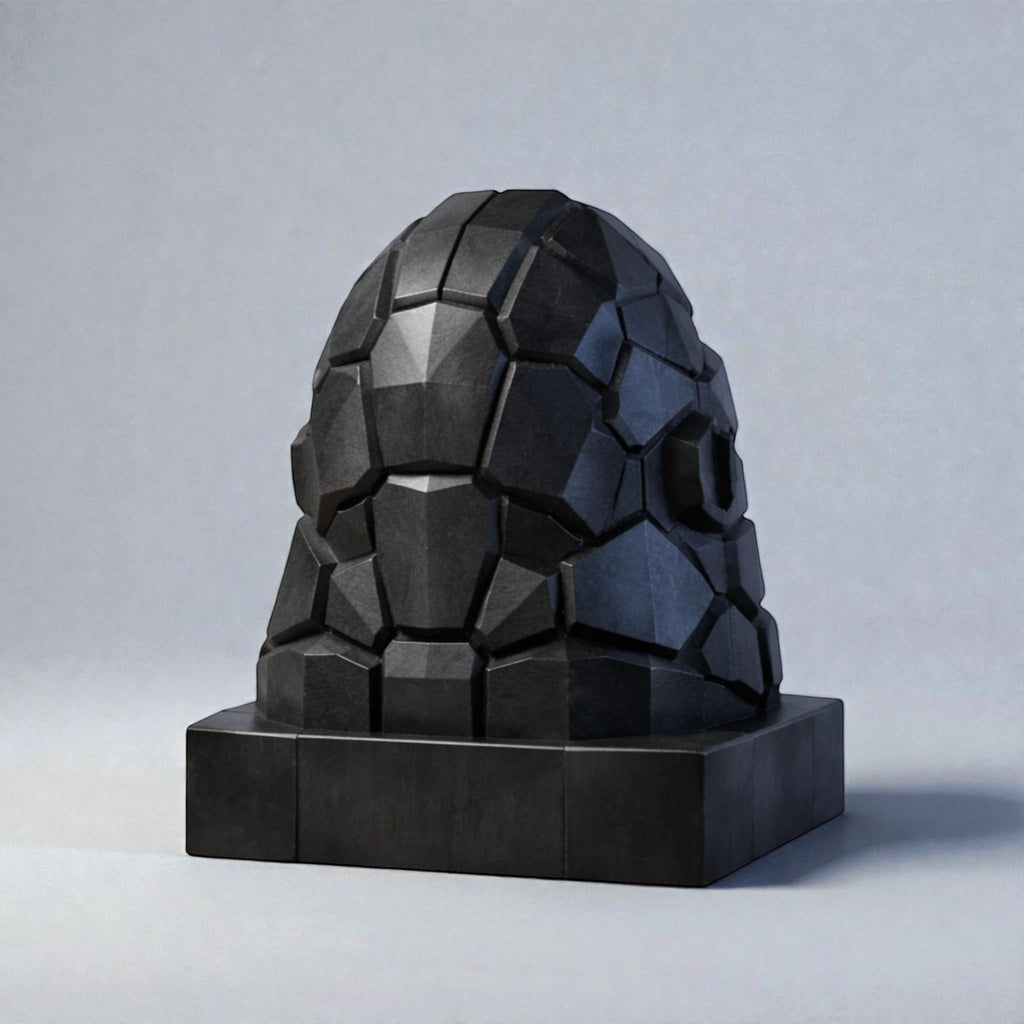 Happy3dWorld black geometric gorilla head headphone stand with a faceted design for gaming desk decor.