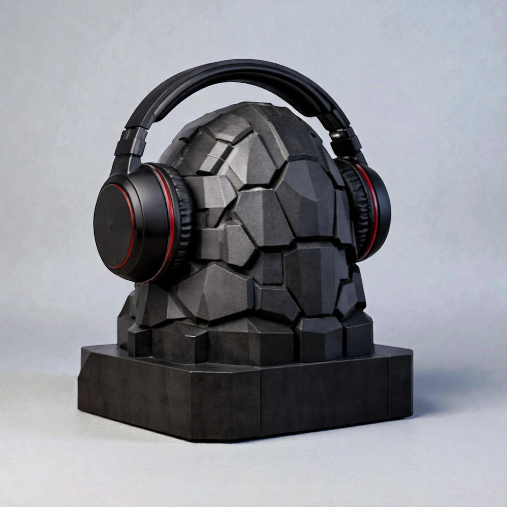 Happy3dWorld black geometric gorilla bust headphone stand for gaming desks made of durable PLA plastic
