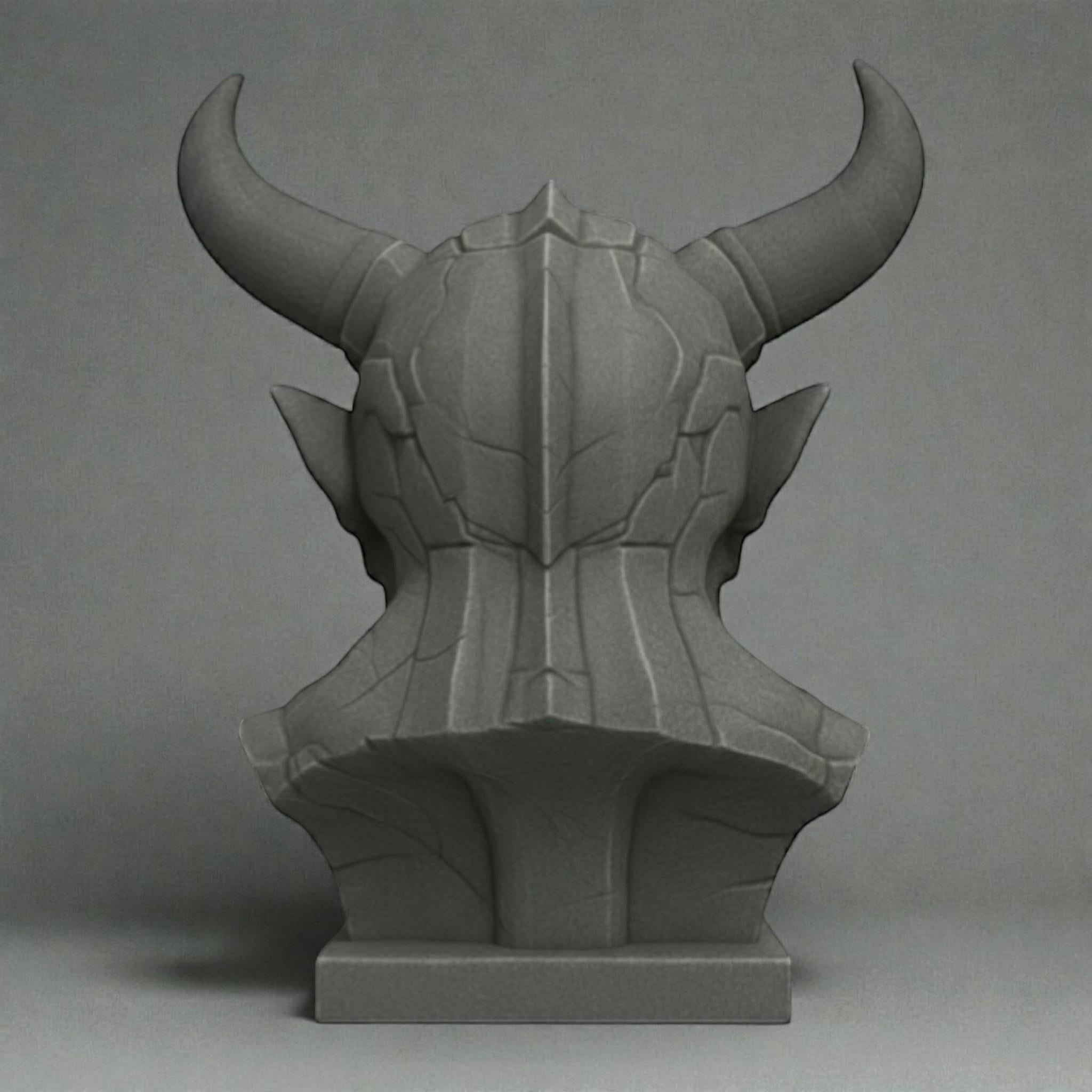 Happy3dWorld matte gray 3D printed cyberpunk demon bust headphone stand viewed from the back