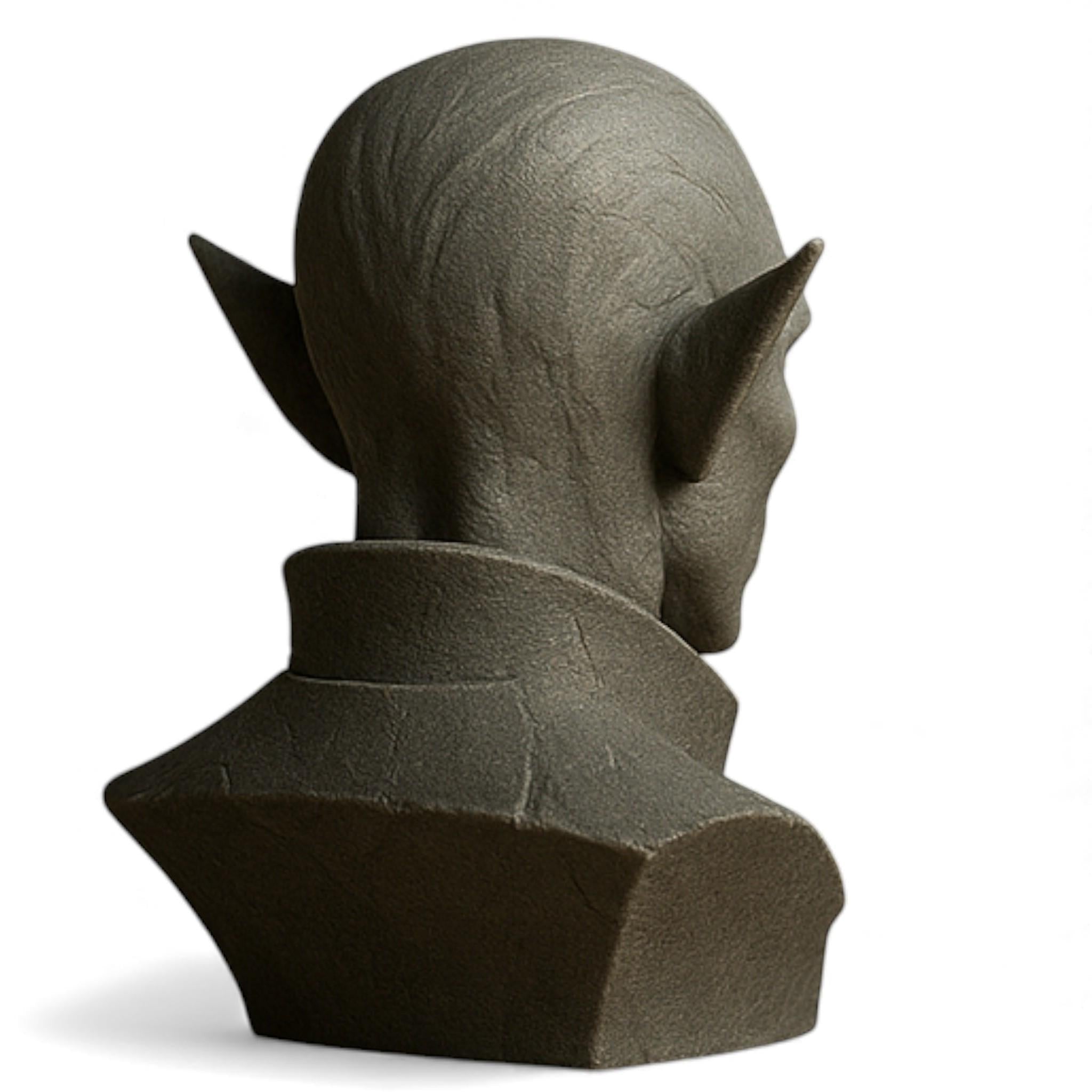 Happy3dWorld 3D printed elf bust headset stand in grey matte stone texture for gaming setups