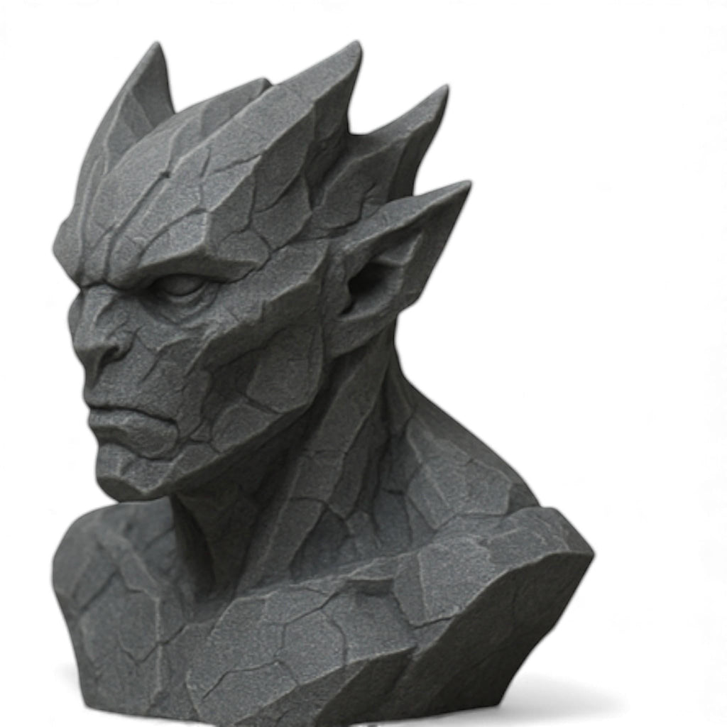 Happy3dWorld gray stone-textured 3D printed gargoyle headphone stand for gothic gaming desk decor