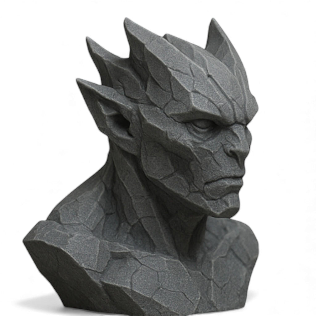 Happy3dWorld gray stone-textured 3D printed gargoyle headphone stand for gothic gaming desk decor