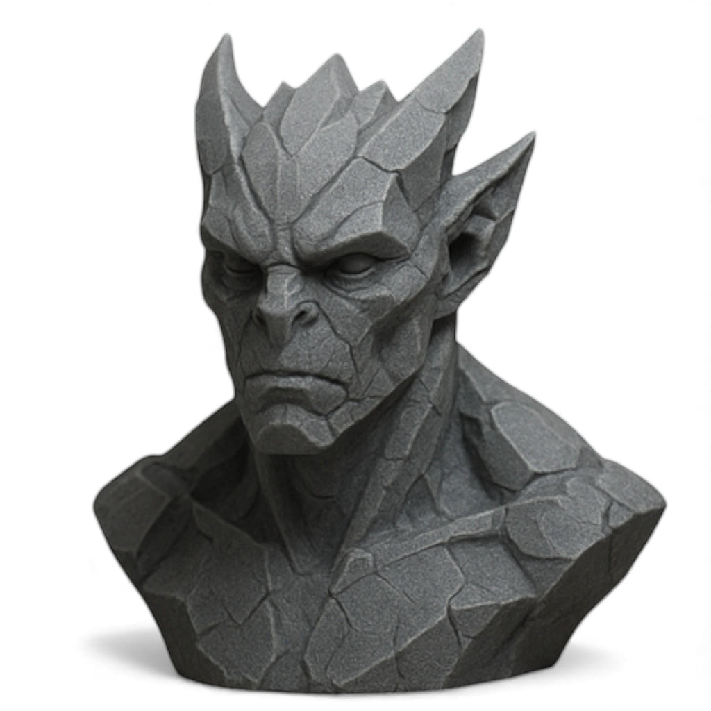 Happy3dWorld gray stone-textured 3D printed gargoyle headphone stand for gothic gaming desk decor