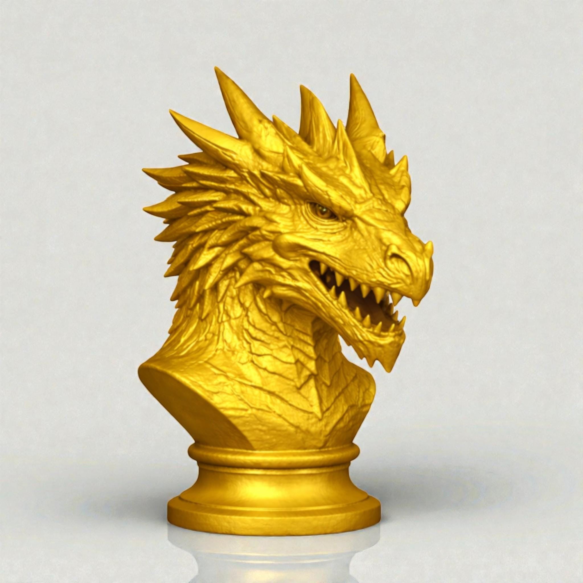 Happy3dWorld gold dragon bust headphone stand with detailed scales and horns for gaming desk organization
