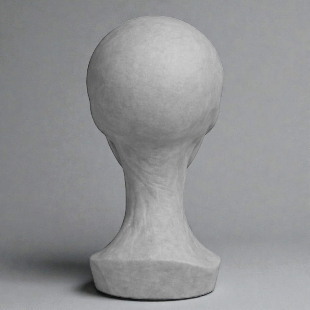 Happy3dWorld gray alien bust headphone stand with a matte 3D-printed finish for sci-fi gaming desk decor