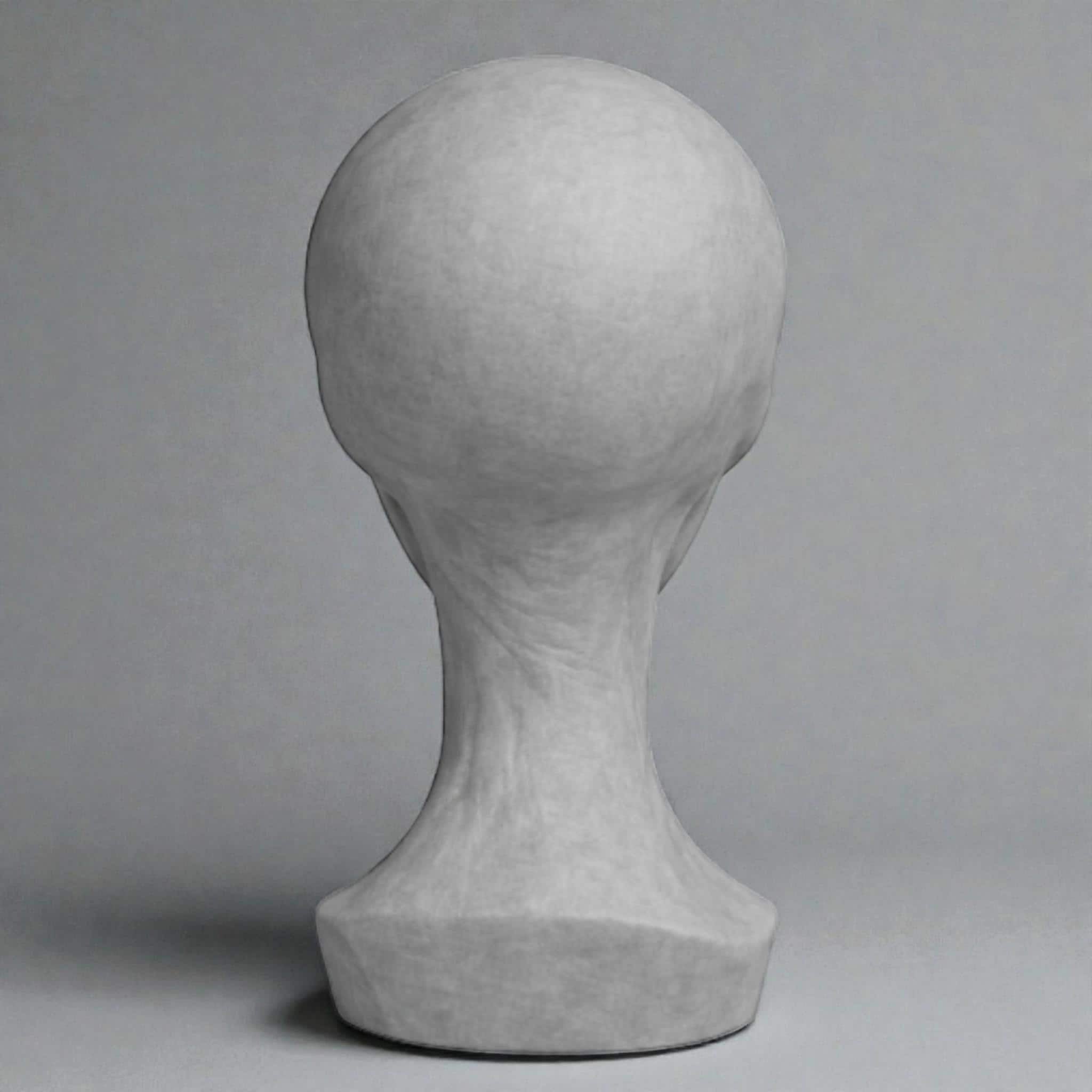 Happy3dWorld gray alien bust headphone stand with a matte 3D-printed finish for sci-fi gaming desk decor