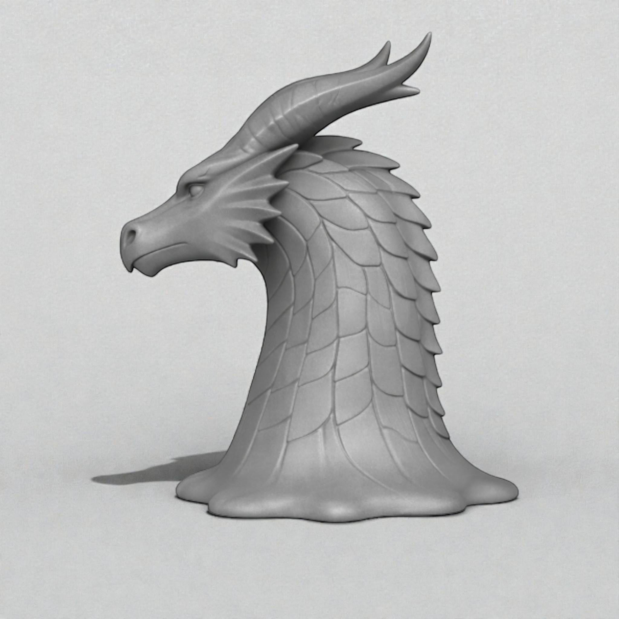 Happy3dWorld gray 3D printed dragon head headphone stand with intricate scale details and a stable flared base.