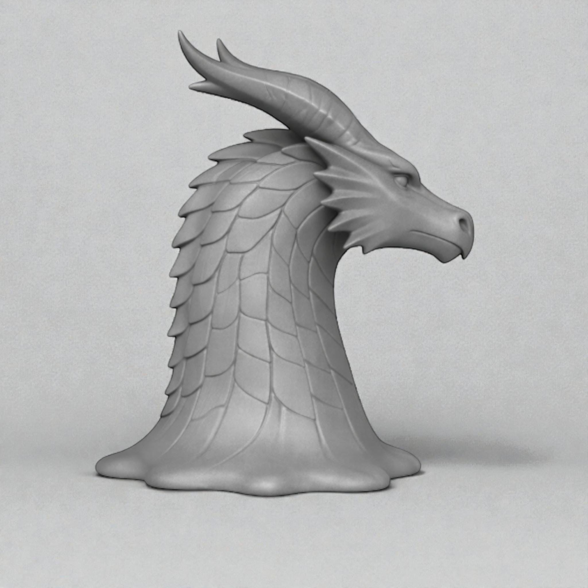 Happy3dWorld gray 3D printed dragon head headphone stand with detailed scales and horns on a plain background