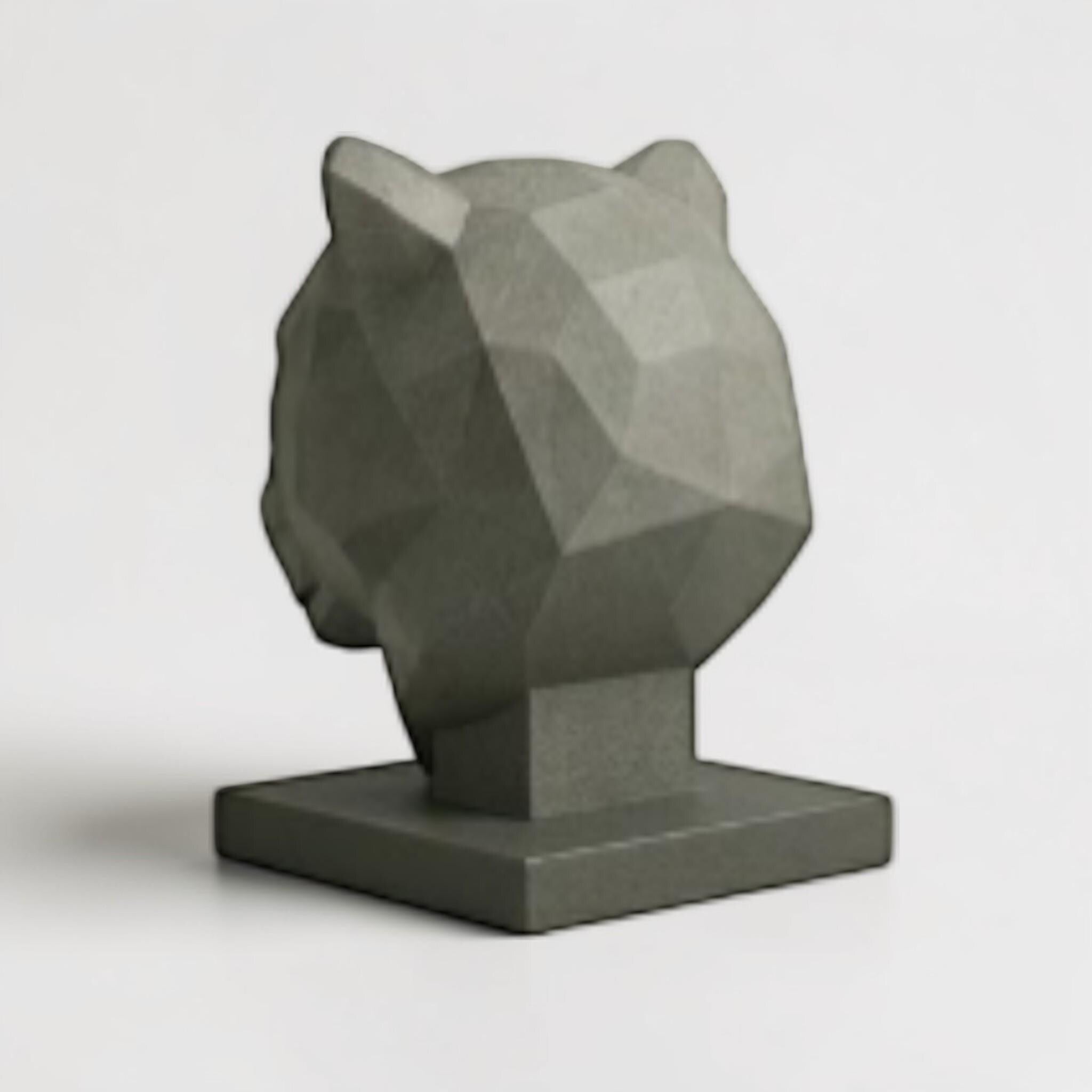 Happy3dWorld gray low-poly geometric tiger headphone stand for gaming desk decor