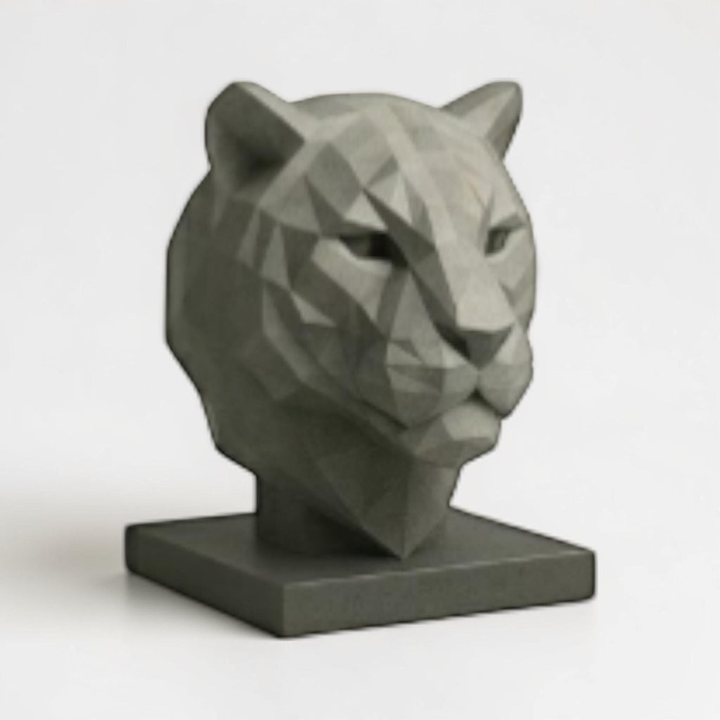 Happy3dWorld gray low-poly geometric tiger head headphone stand for gaming desk decor