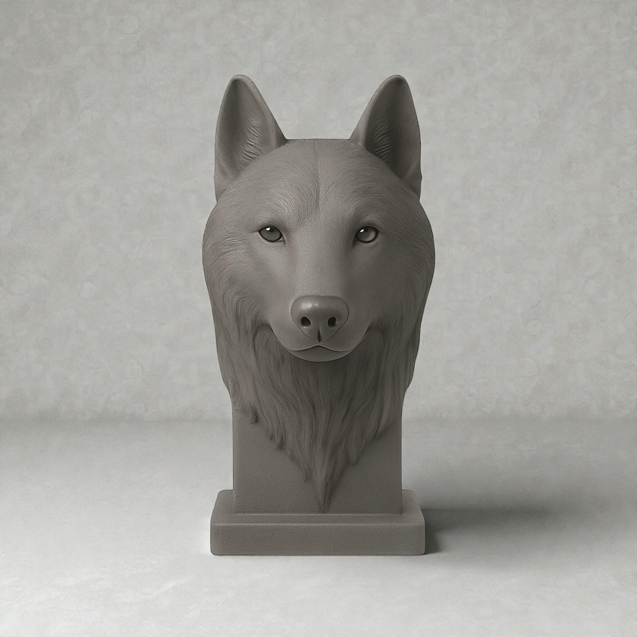 Happy3dWorld gray 3D printed wolf head headphone stand for gaming desks and headset storage