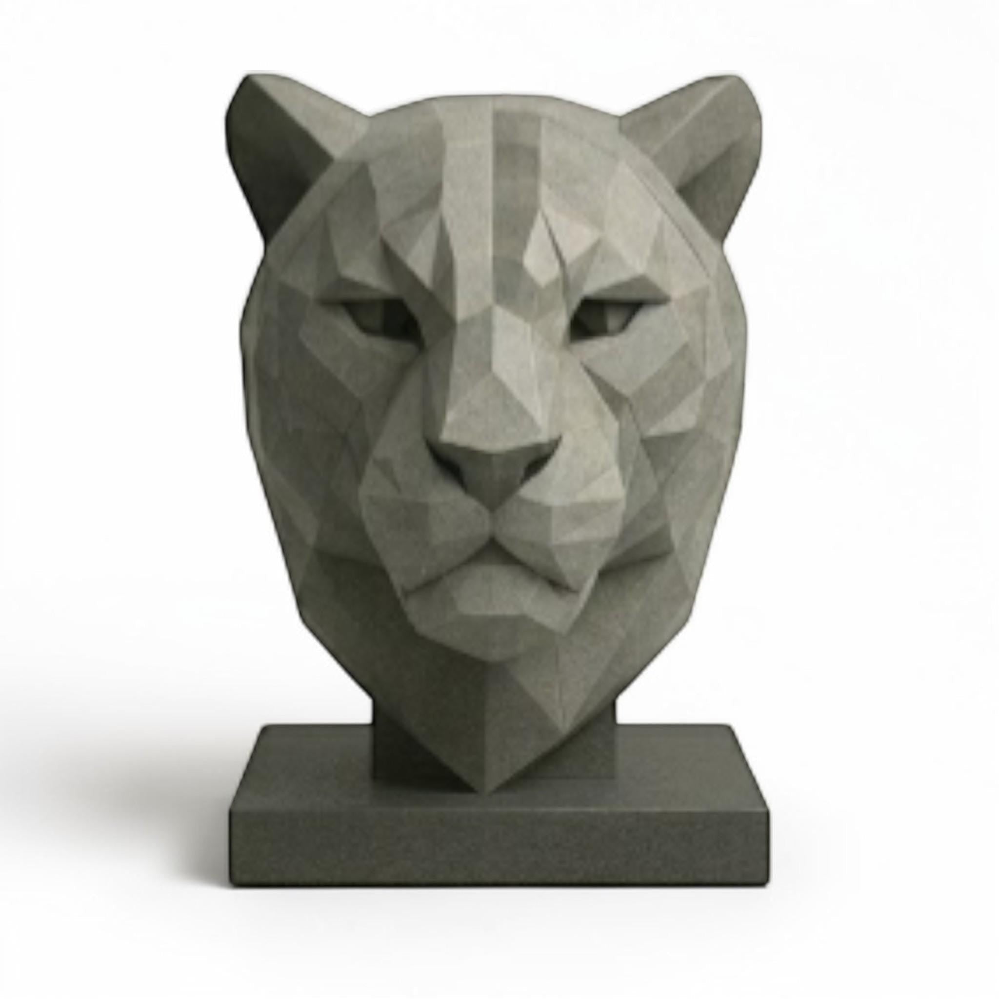 Happy3dWorld grey low-poly geometric tiger head headphone stand for gaming desk decor