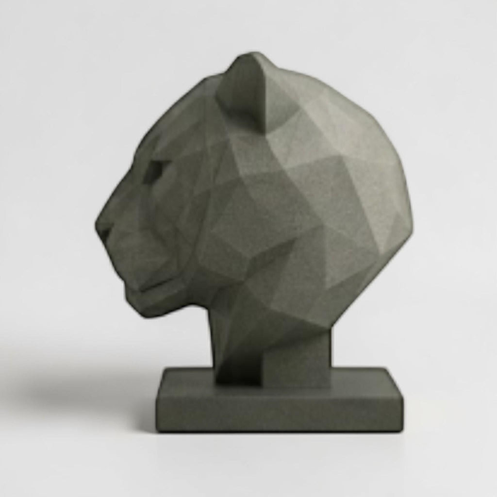 Happy3dWorld grey low-poly geometric tiger head headphone stand for gaming desks