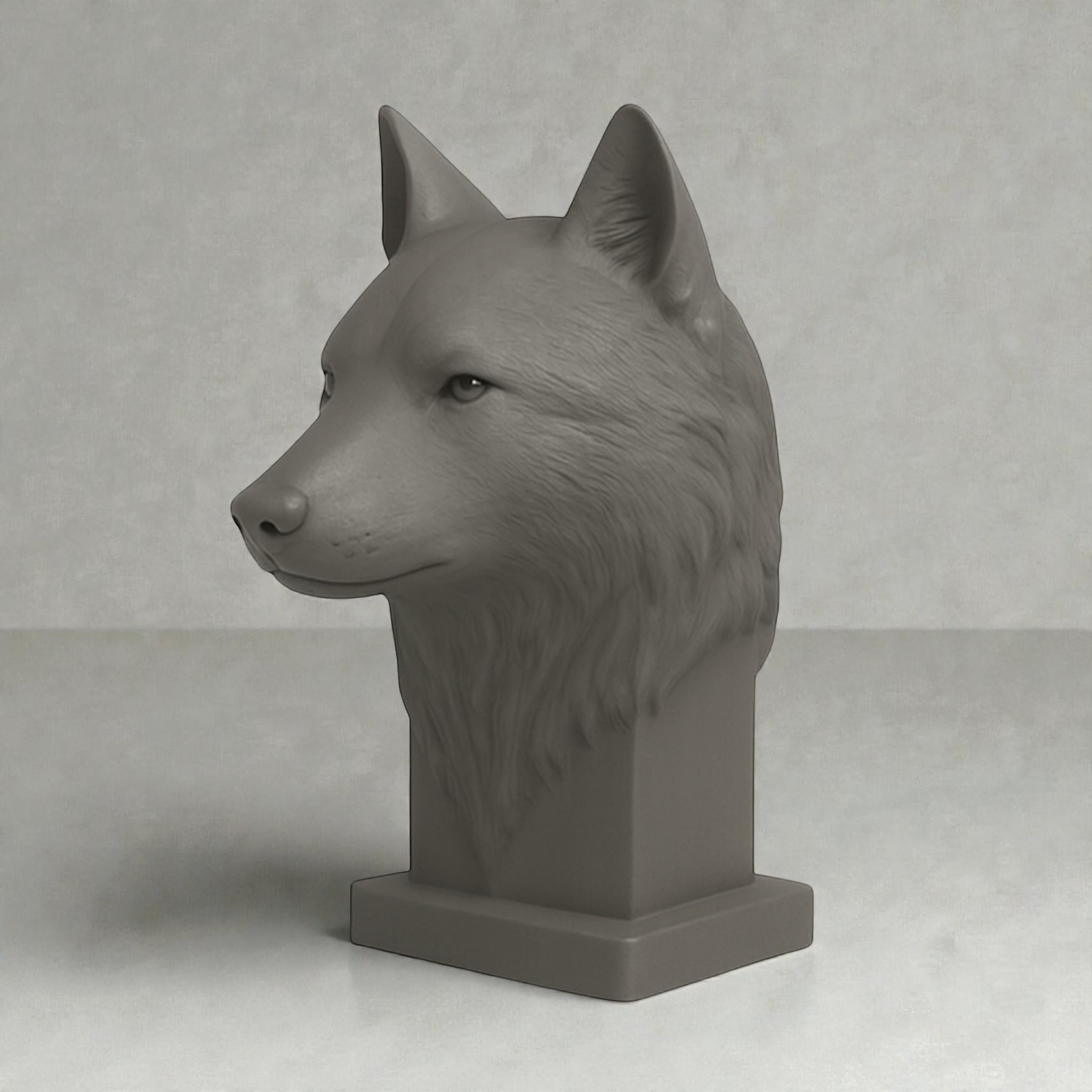 Happy3dWorld grey 3D printed wolf head headphone stand for gaming desks with a smooth matte finish