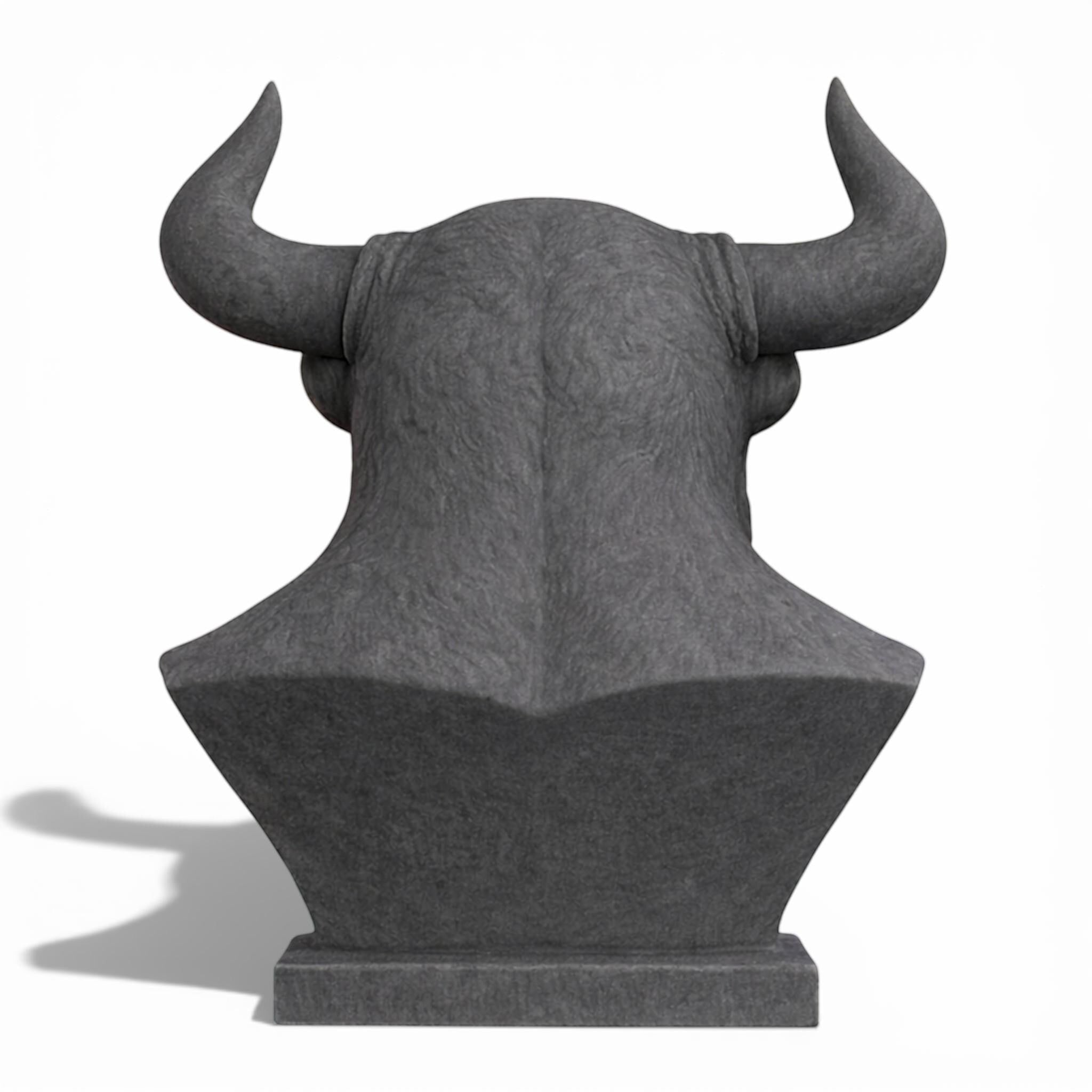 Happy3dWorld gray 3D-printed Minotaur bust headphone stand viewed from the back showing horned warrior design