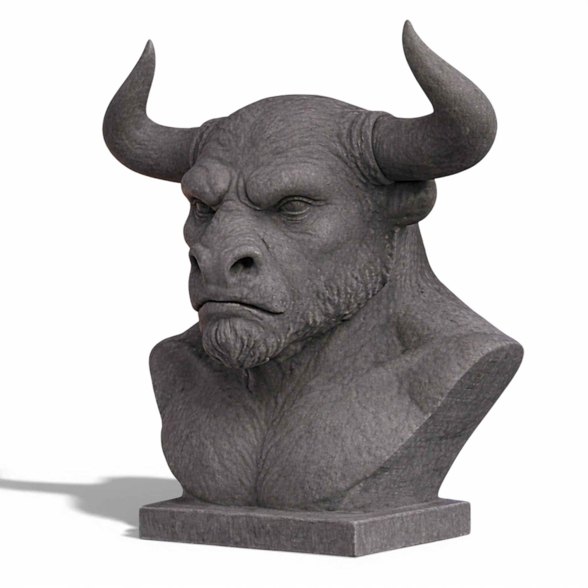 Happy3dWorld grey Minotaur bust headphone stand with detailed horns for gaming desk organization