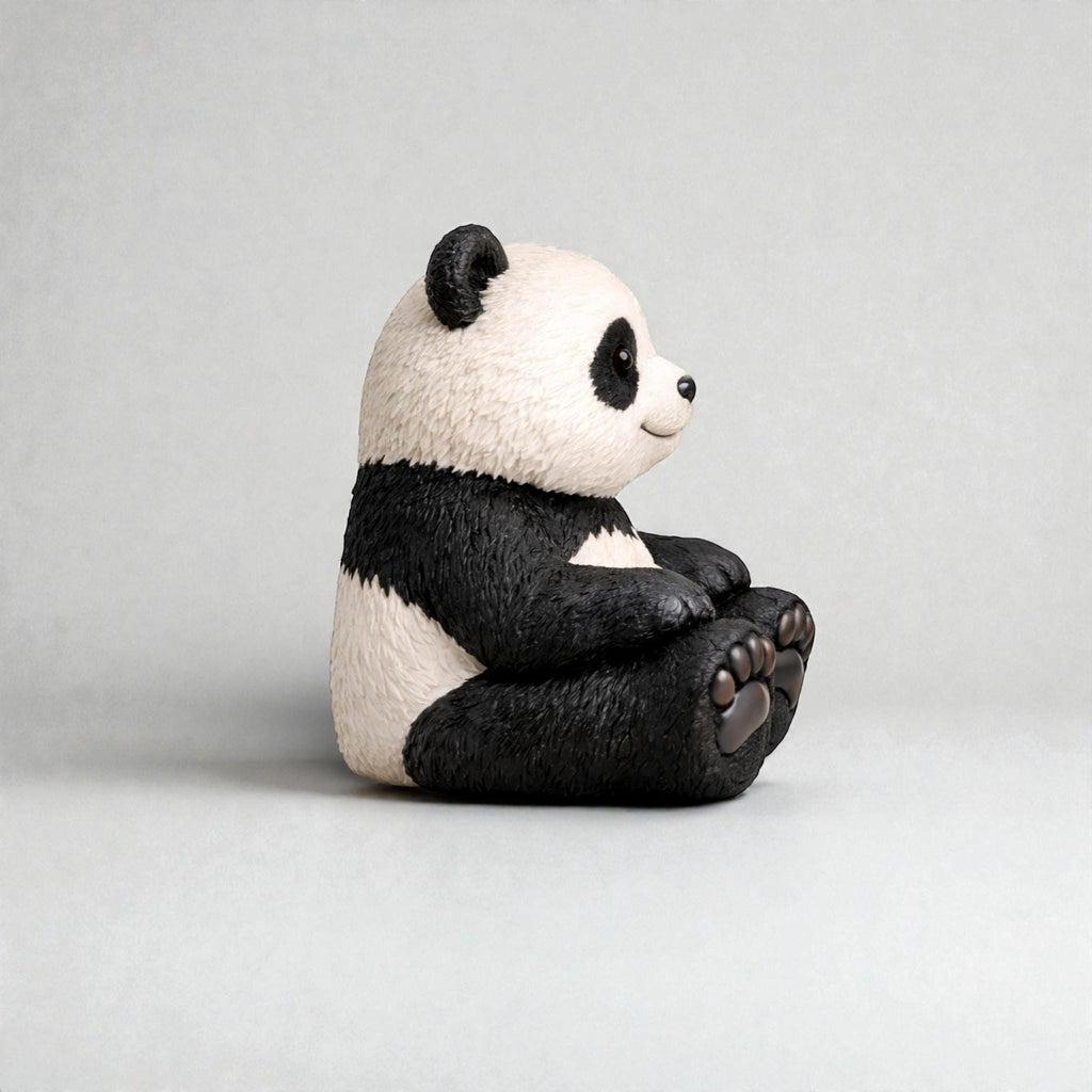 Happy3dWorld panda-shaped 3D printed headphone stand in black and white bioplastic with detailed fur texture
