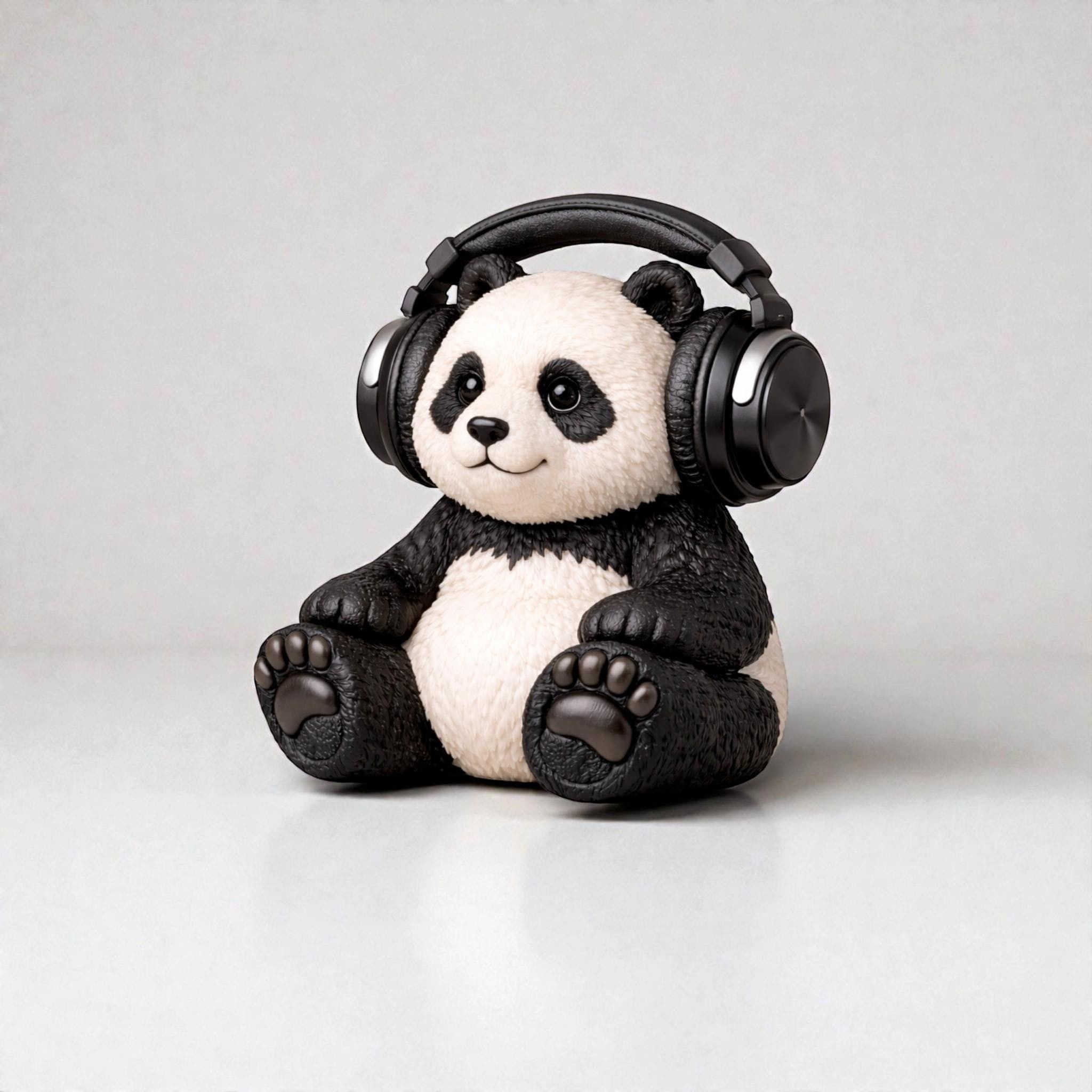 Happy3dWorld 3D printed panda headphone stand made of sustainable bioplastic, featuring a black and white bear design.