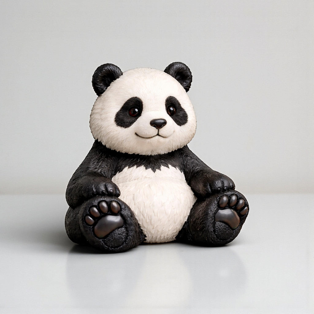 Happy3dWorld 3D printed panda headphone stand made of sustainable bioplastic with detailed fur and paw print texture.