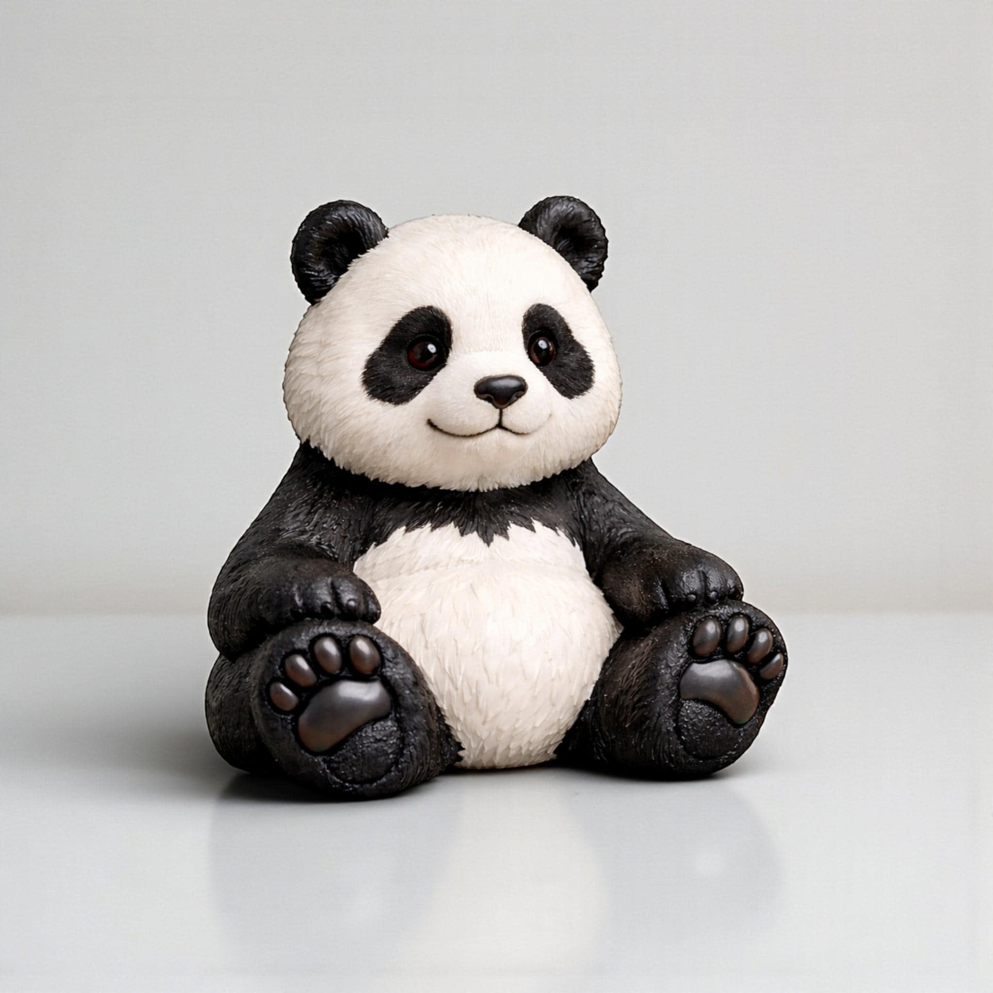 Happy3dWorld 3D printed panda headphone stand made of sustainable bioplastic with detailed fur and paw print texture.