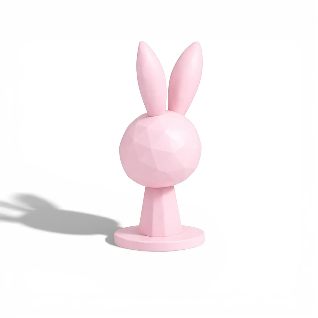 Happy3dWorld pink geometric bunny headphone stand with a low-poly rabbit design for kawaii gaming desk setups