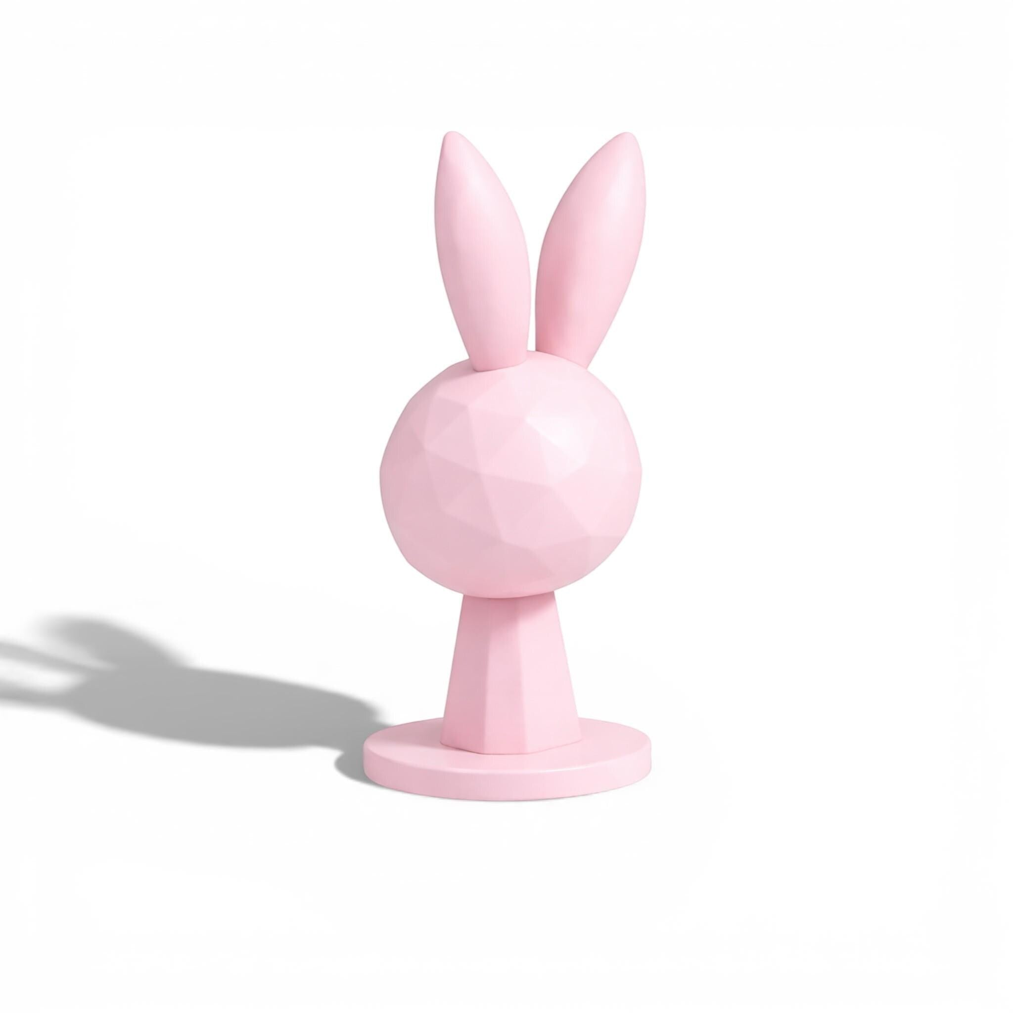 Happy3dWorld pink geometric bunny headphone stand with a low-poly rabbit design for kawaii gaming desk setups