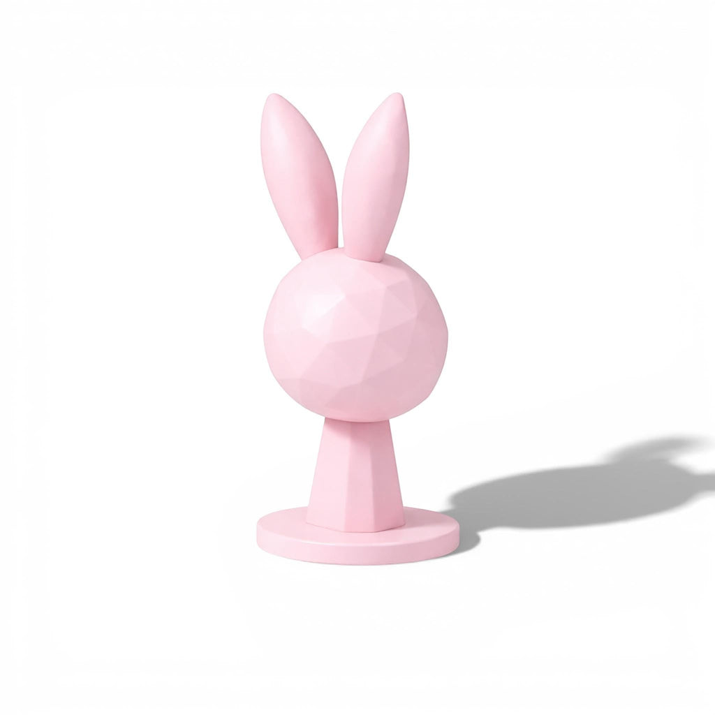 Happy3dWorld pink geometric bunny headphone stand with a low-poly rabbit design for kawaii gaming desk decor