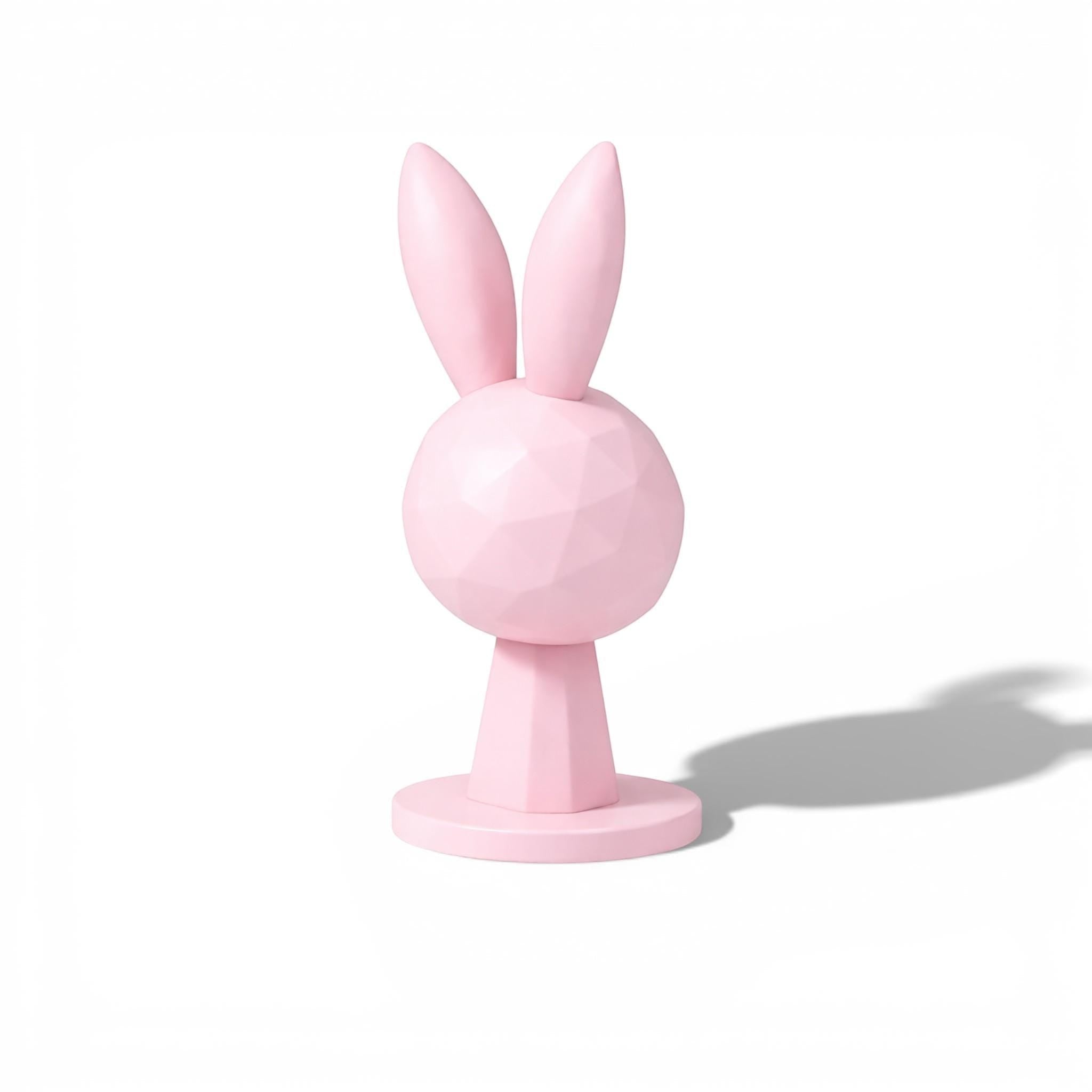 Happy3dWorld pink geometric bunny headphone stand with a low-poly rabbit design for kawaii gaming desk decor