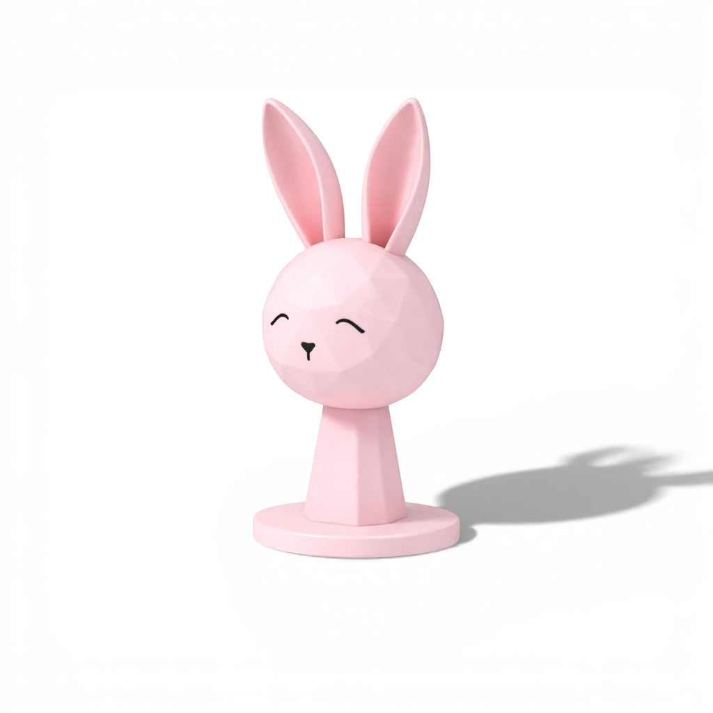 Happy3dWorld pink geometric bunny headphone stand with a kawaii low-poly rabbit design for gaming desk decor