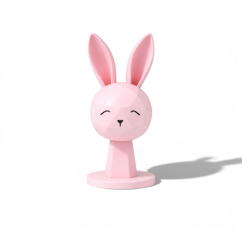 Happy3dWorld pink geometric bunny headphone stand with a low-poly rabbit design for kawaii gaming desk setups