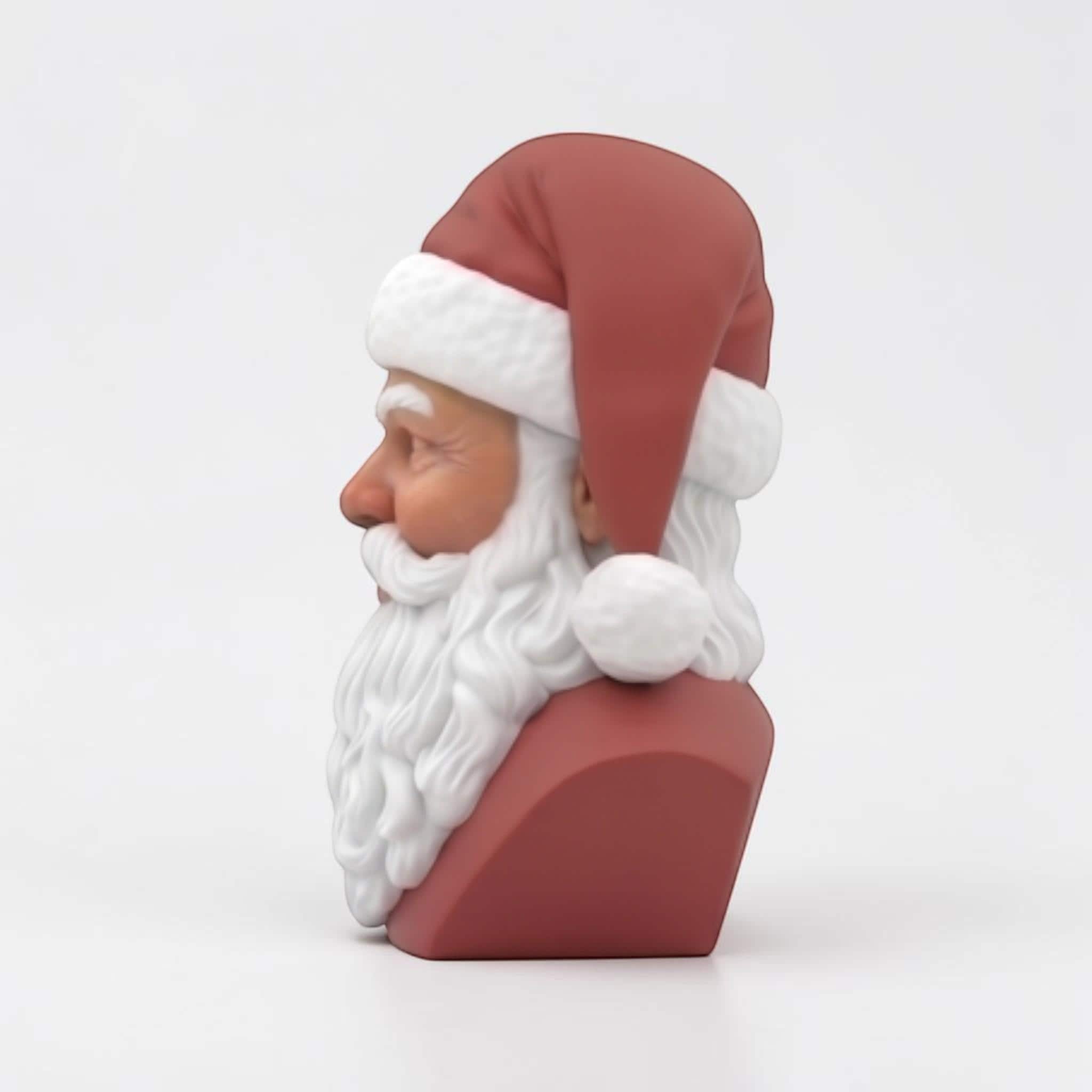 Happy3dWorld 3D printed Santa bust wearing black over-ear headphones, featuring red and white PLA festive desk decor.
