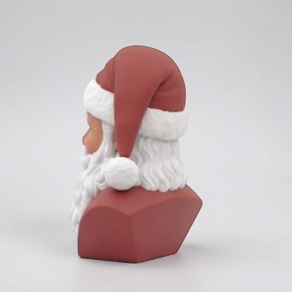 Happy3dWorld 3D-printed Santa bust wearing black headphones, featuring a red hat and white beard on a plain background.