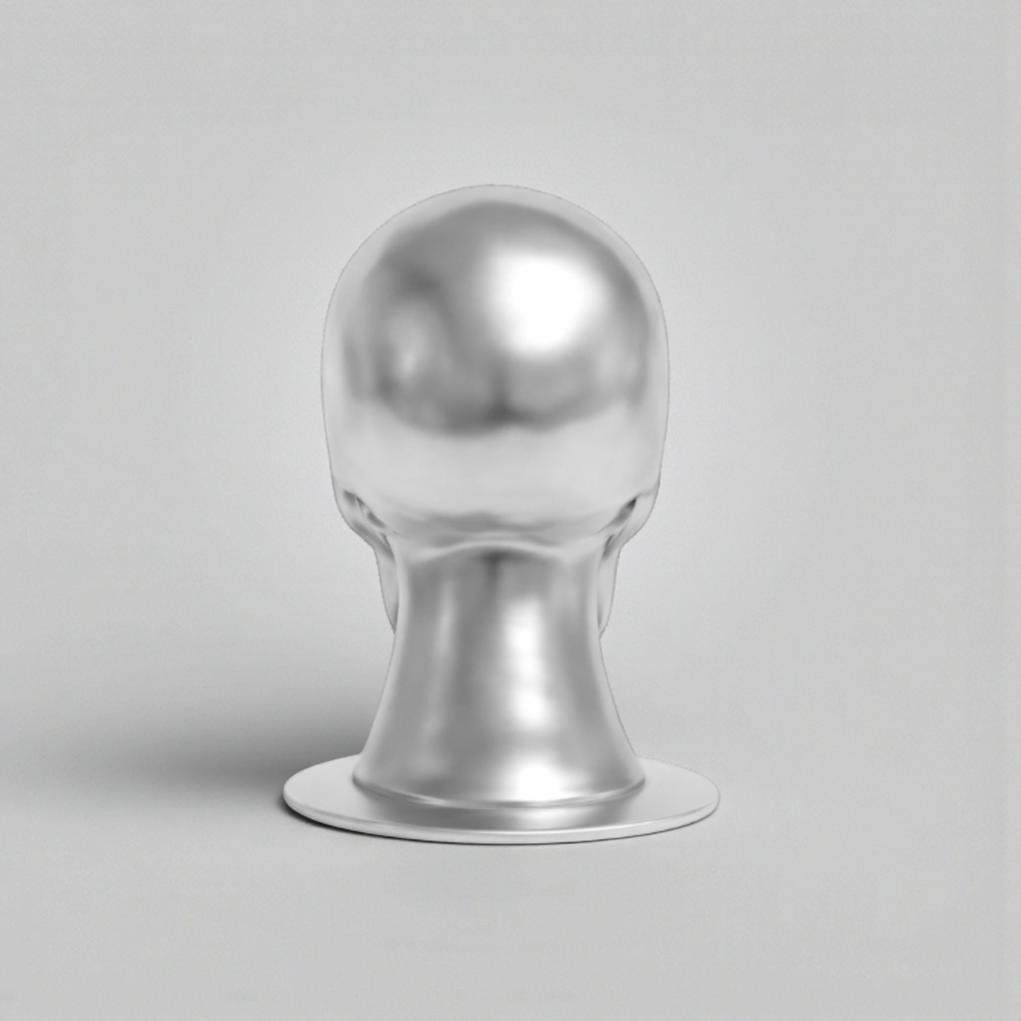 Happy3dWorld silver chrome skull headphone stand with a smooth metallic finish for gaming desk organization