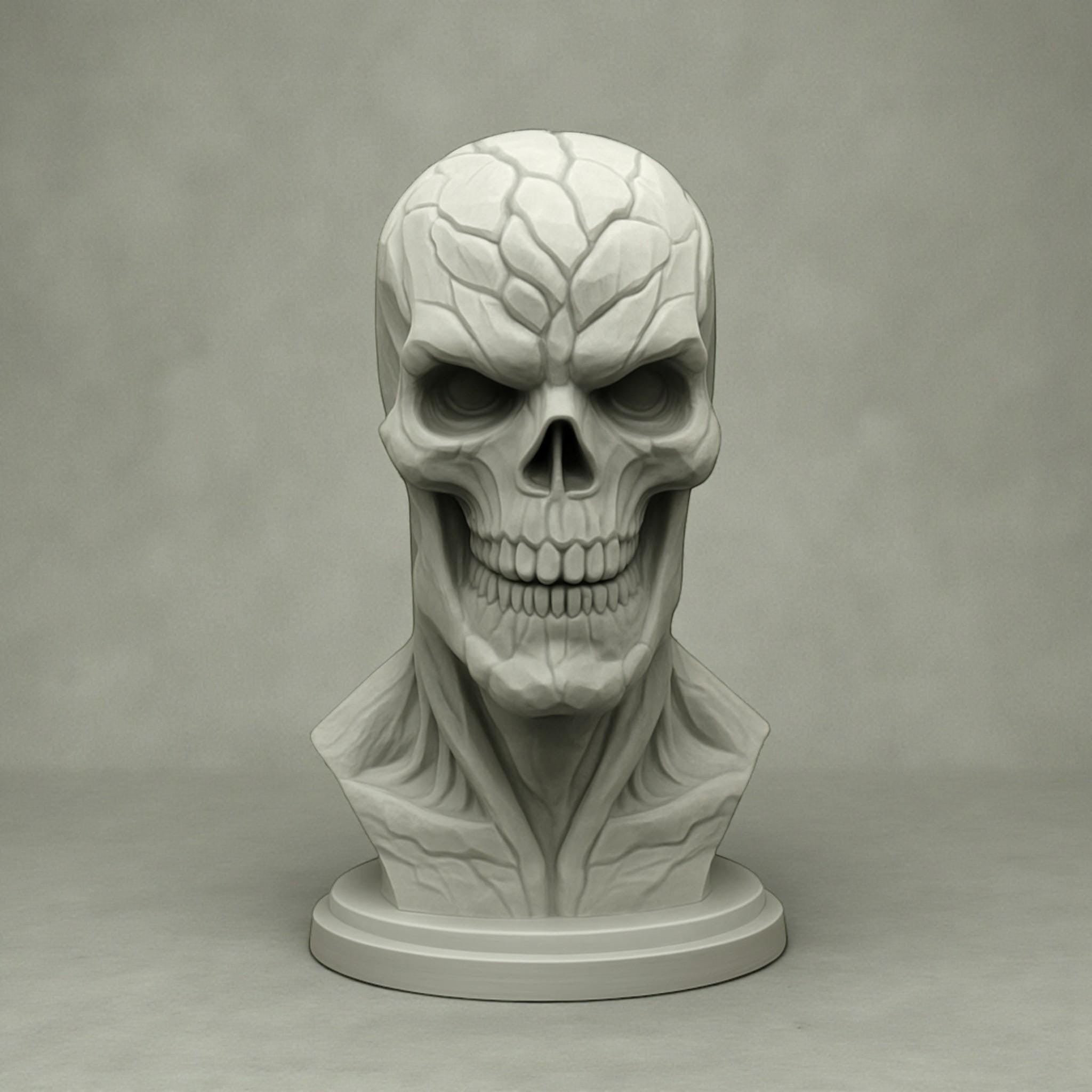 Happy3dWorld grey skull headset holder with detailed cyberpunk textures for gaming desk decor