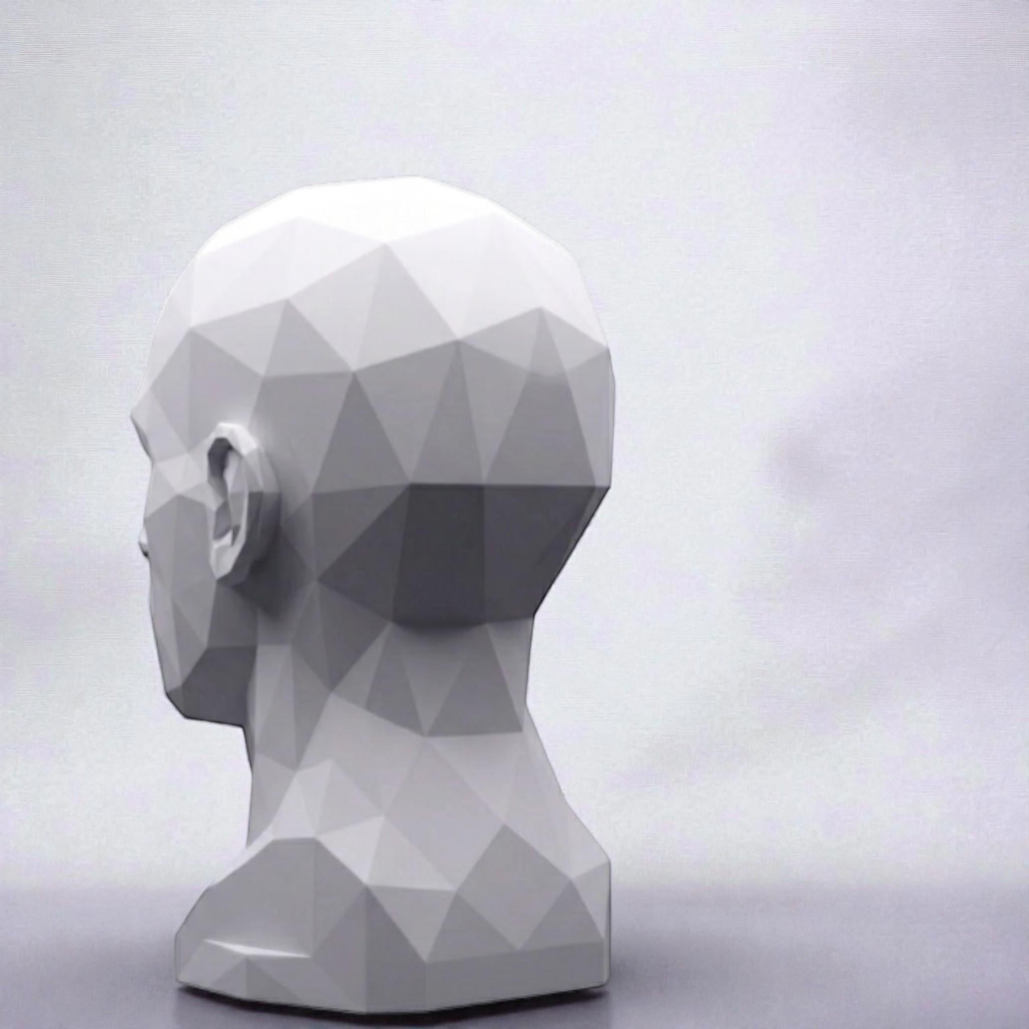 Happy3dWorld white minimalist geometric human bust headphone stand with a matte finish for modern desk organization