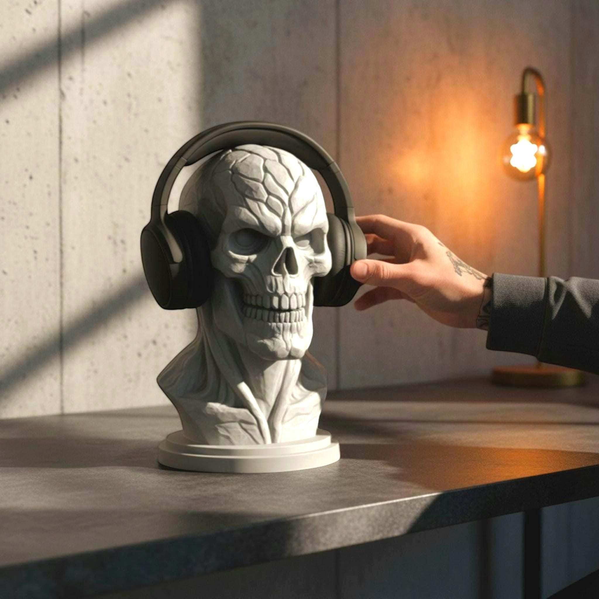 Skeleton Headset Holder – Cyberpunk Gaming Desk Decor – 3D printed headphone stand detail 2