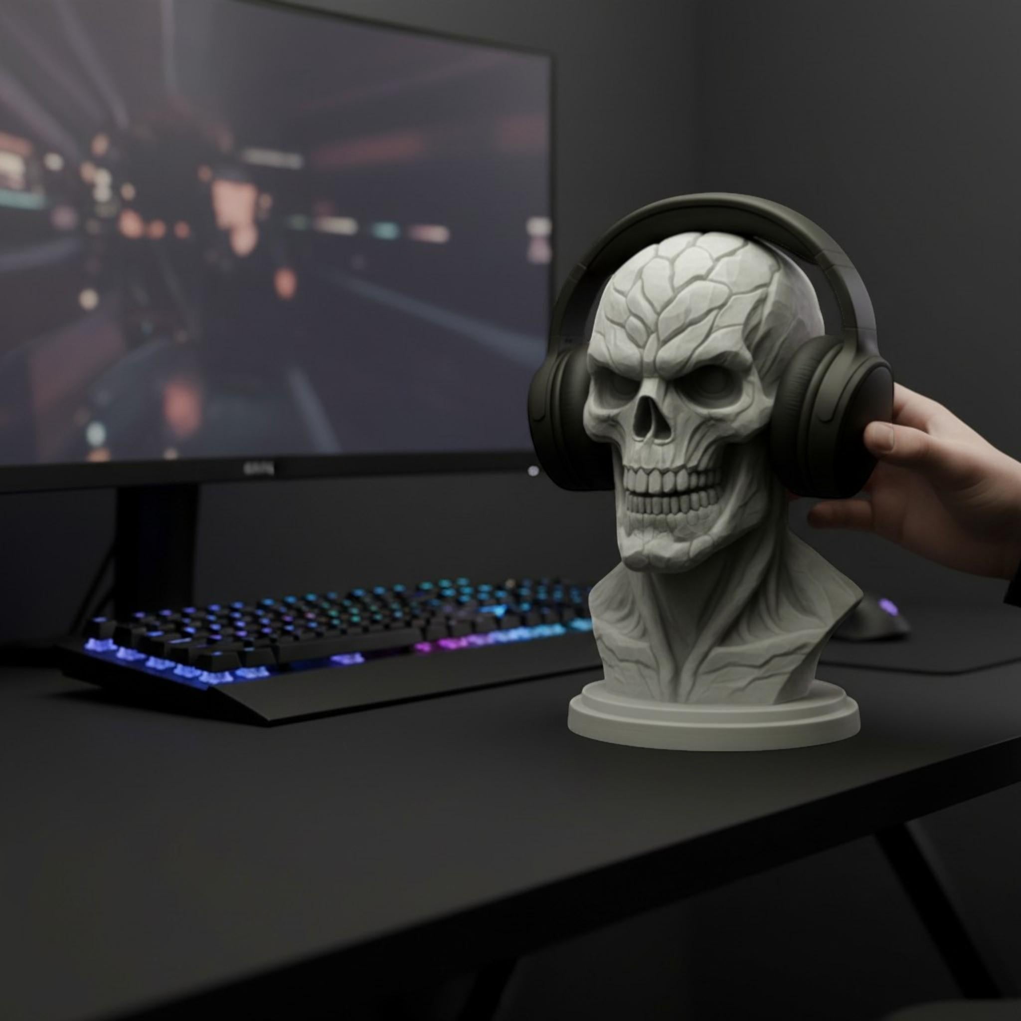 Skeleton Headset Holder – Cyberpunk Gaming Desk Decor – 3D printed headphone stand detail 3