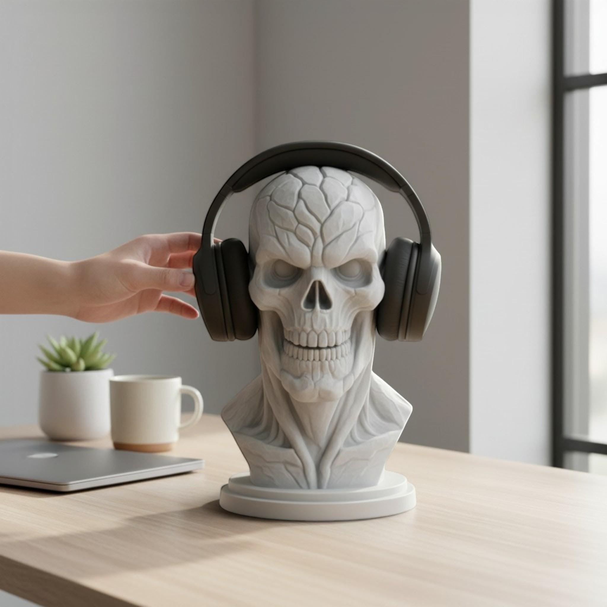 Skeleton Headset Holder – Cyberpunk Gaming Desk Decor – 3D printed headphone stand detail 4