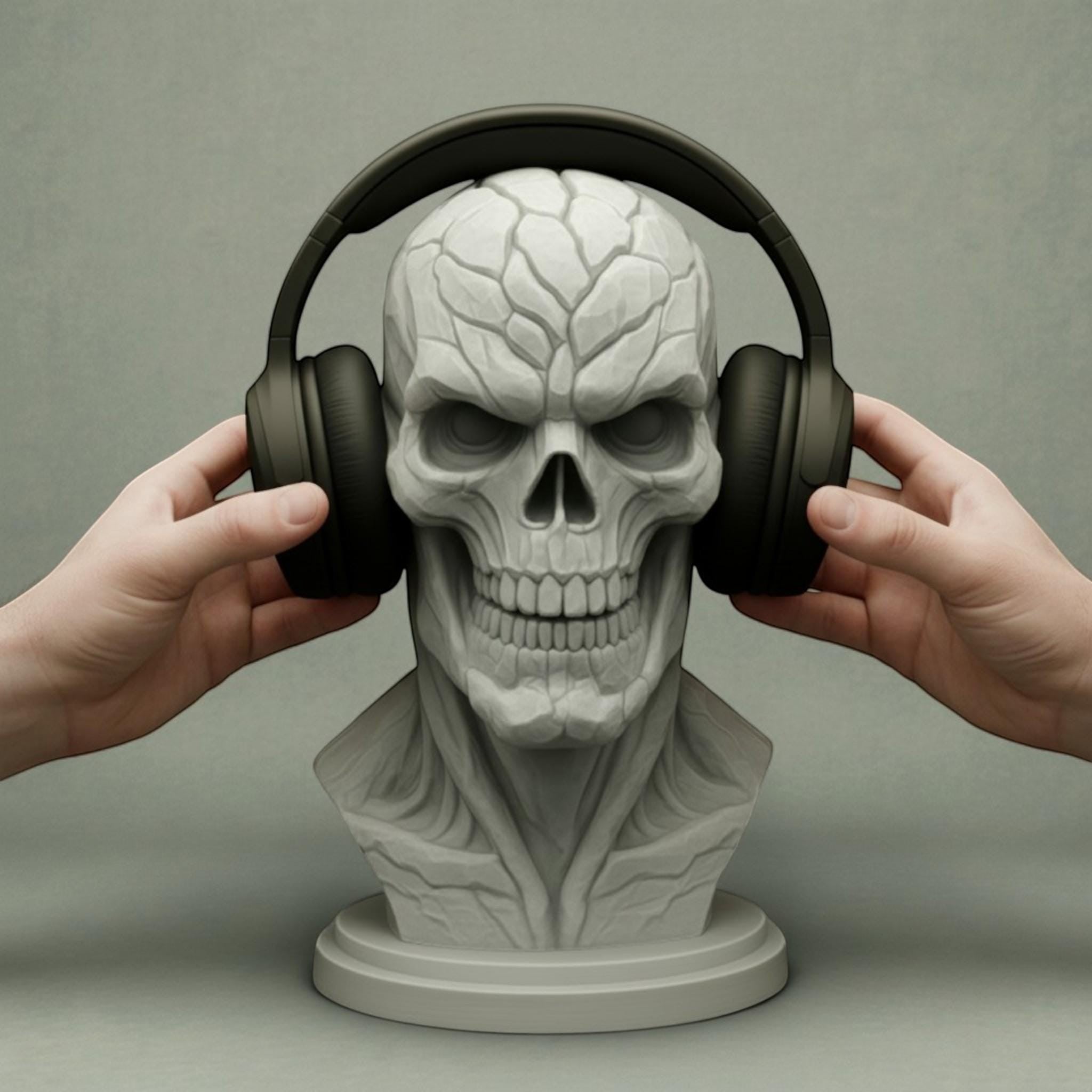 Skeleton Headset Holder – Cyberpunk Gaming Desk Decor – 3D printed headphone stand detail 5
