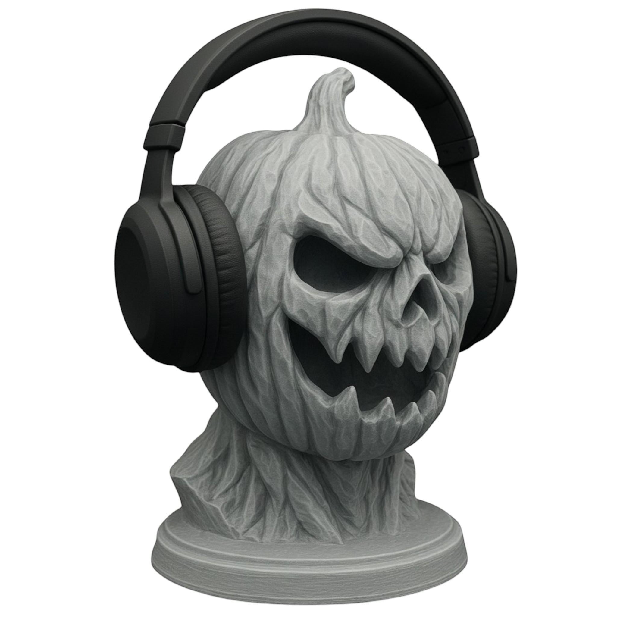 Pumpkin Skull Headphone Stand – Gothic Halloween Decor – 3D printed headphone stand detail 5